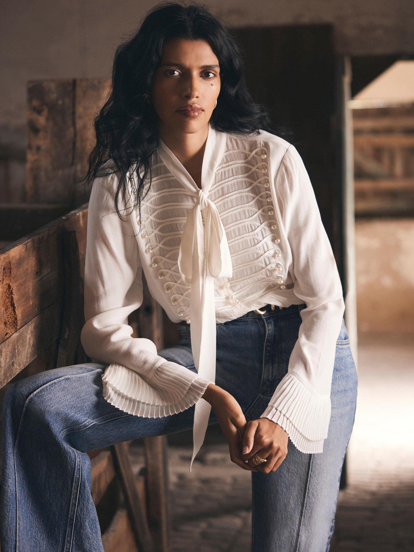 Mint Velvet Ivory Military Detail Blouse - White