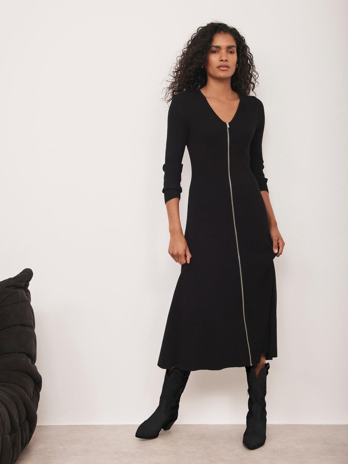 Mint Velvet Zip Front Knit Dress - Black | Very