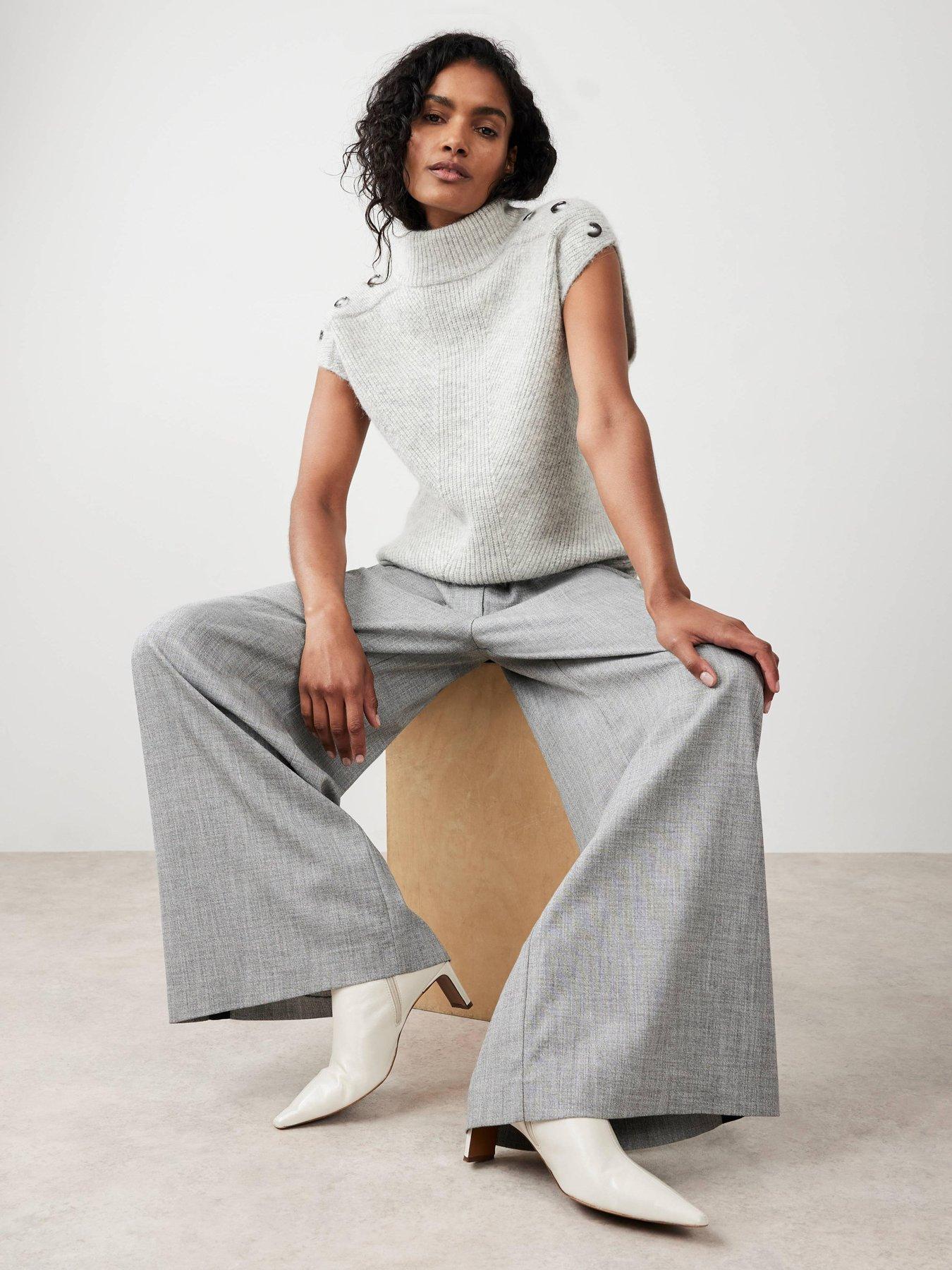 Image 1 of 6 of Mint Velvet Silver Button Wool Top - Grey