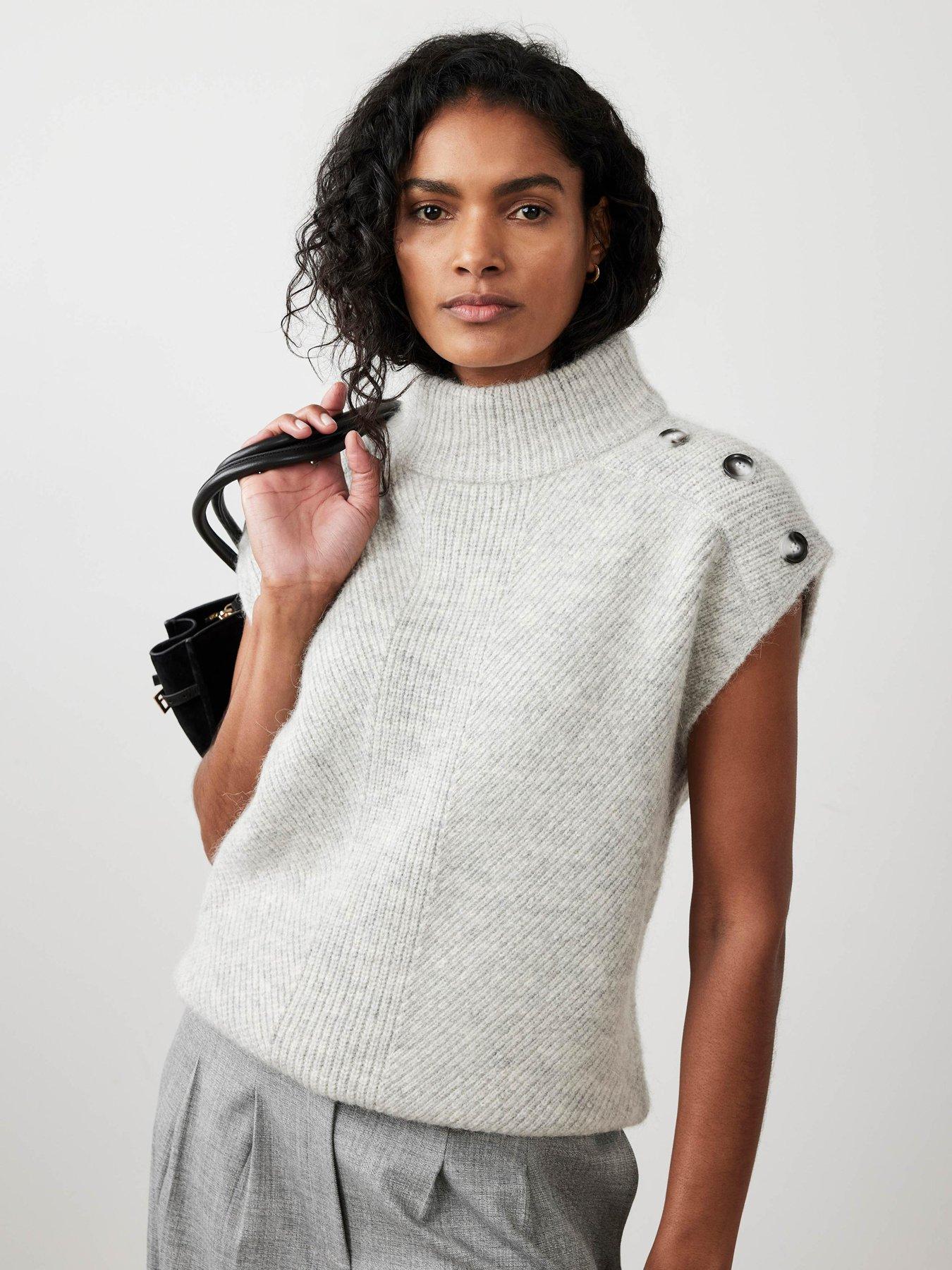 Image 3 of 6 of Mint Velvet Silver Button Wool Top - Grey