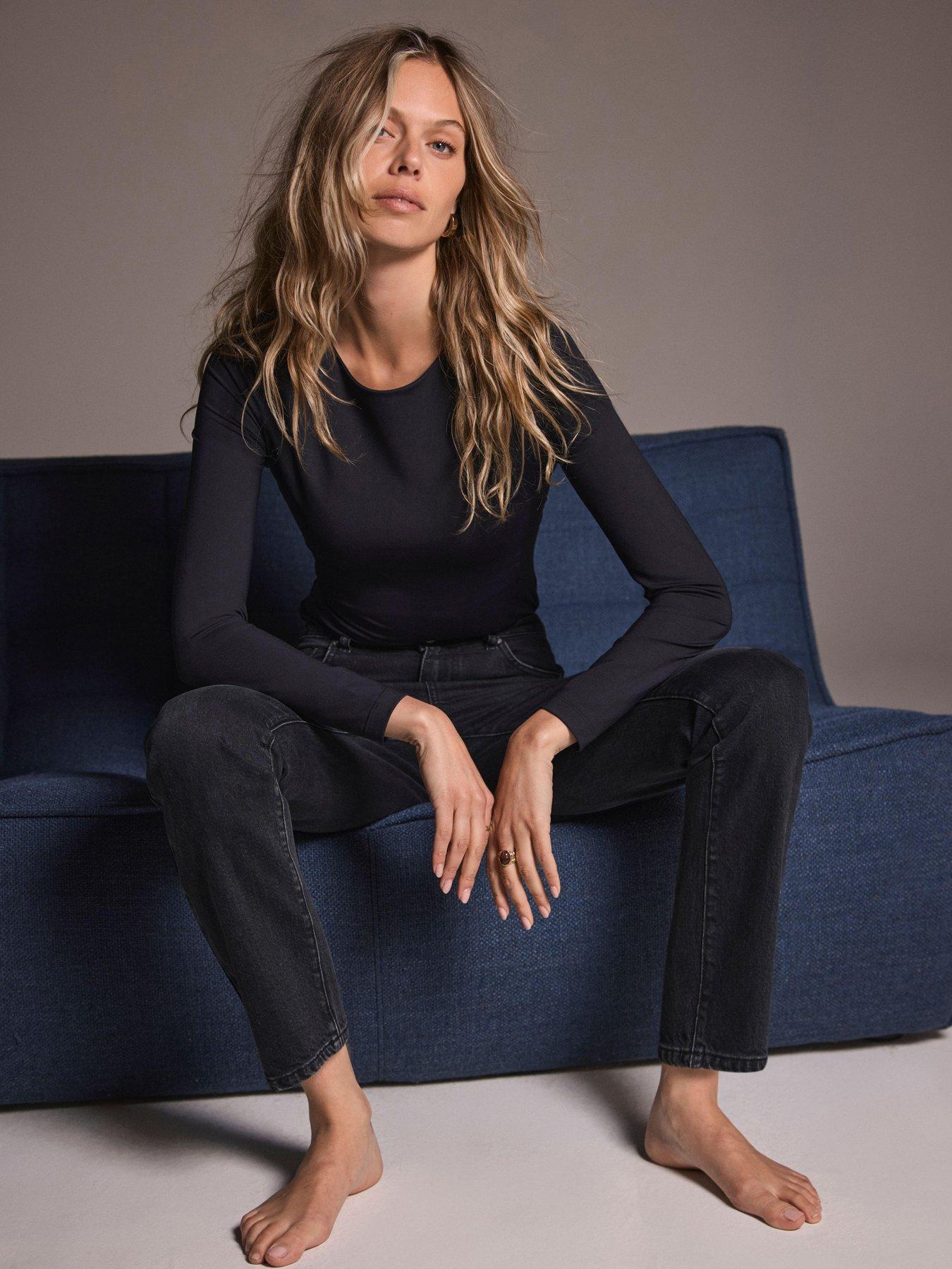 Mint Velvet Layering Crew Neck Top - Black