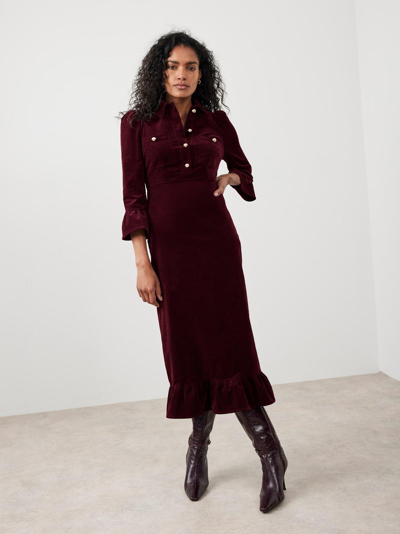 burgundy midi dress uk Whimsy Asymmetrical Midi Dress Burgundy