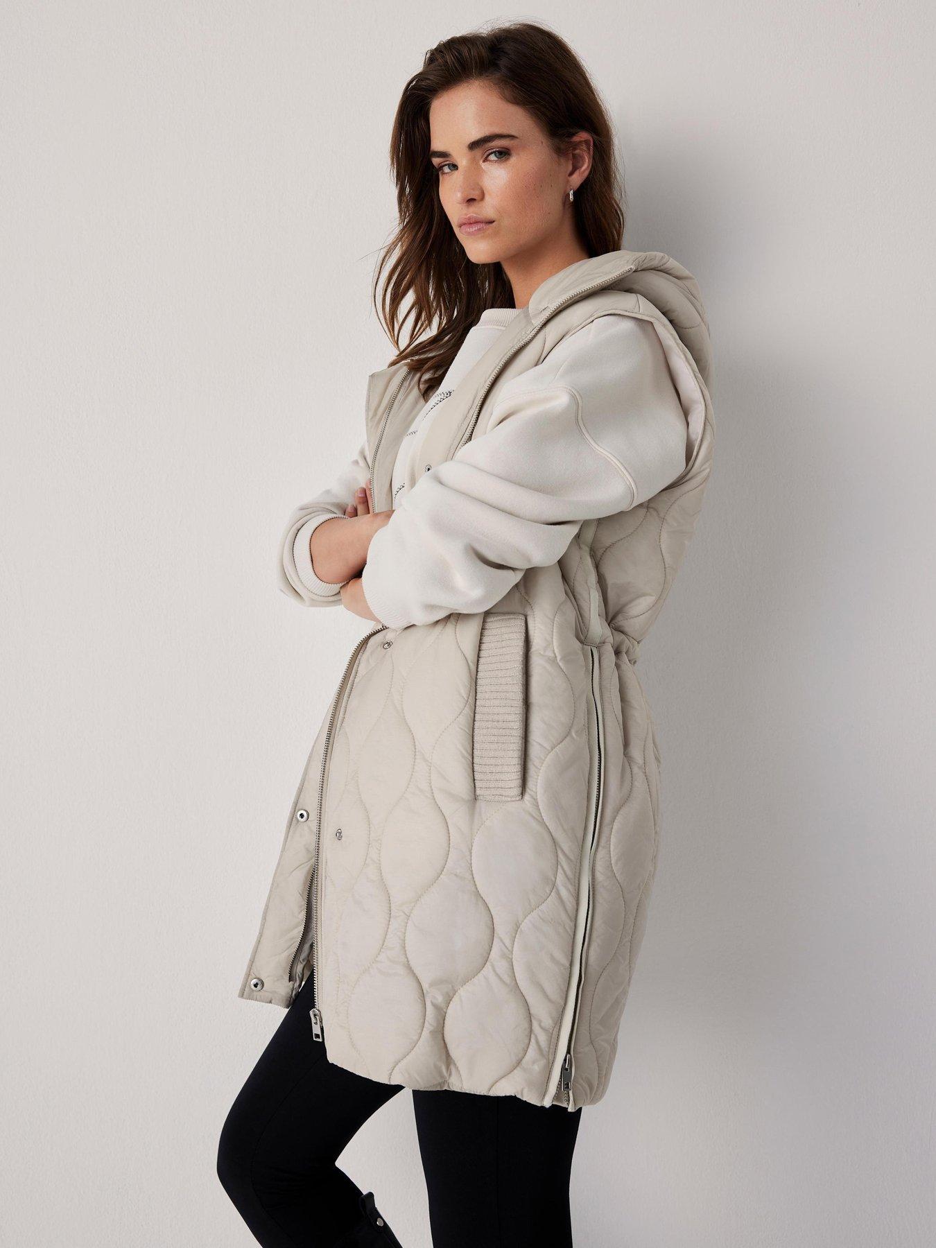 Mint Velvet Neutral Knit Mix Quilted Gilet - Beige