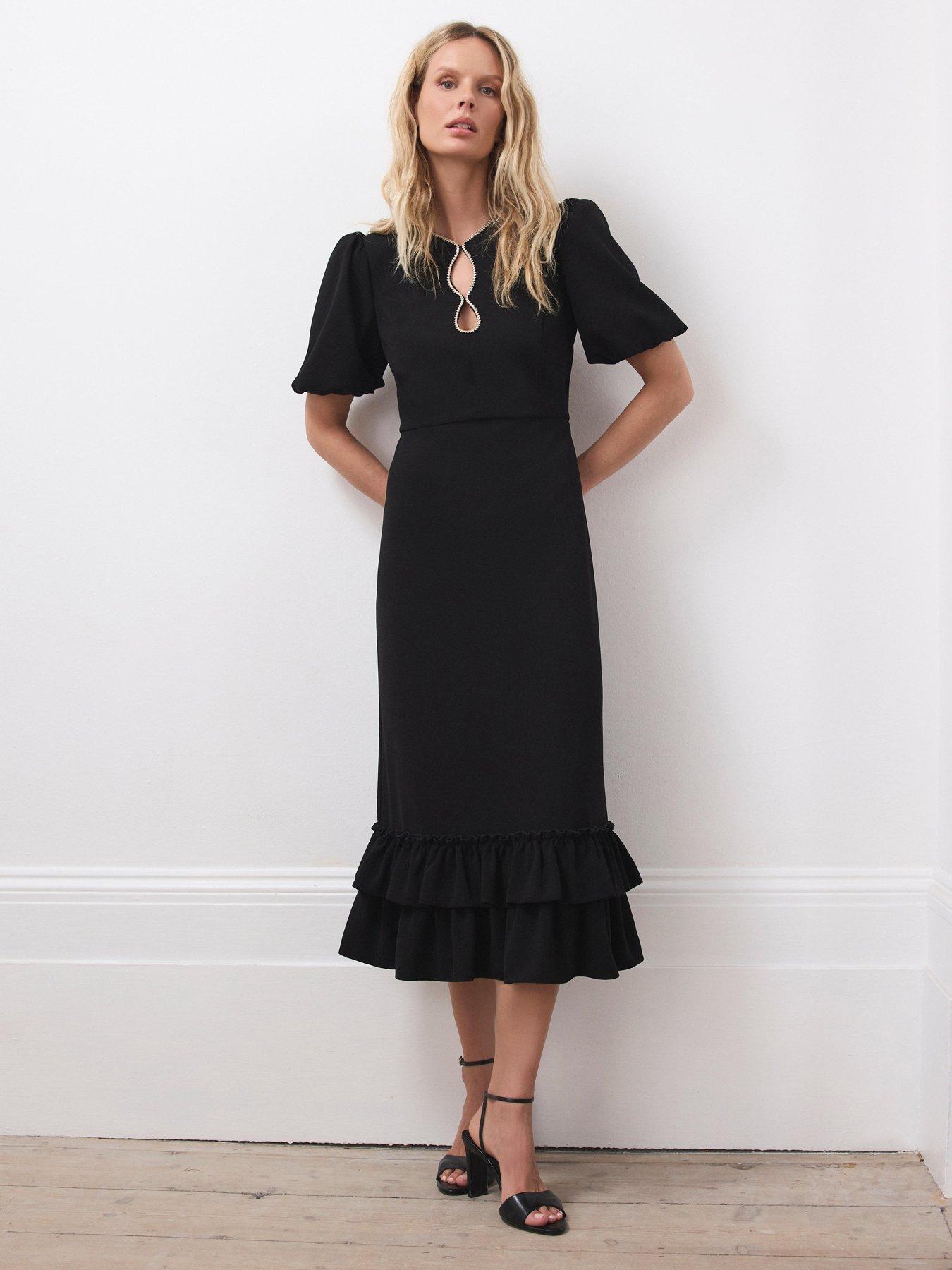 Mint Velvet Diamante Trim Midi Dress - Black