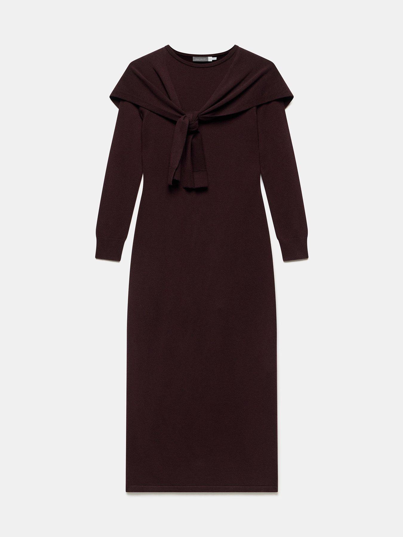 knee length dresses for ladies Jewel Mix Button Knitted Midi Dress / Burgundy – Style Cheat main image 0
