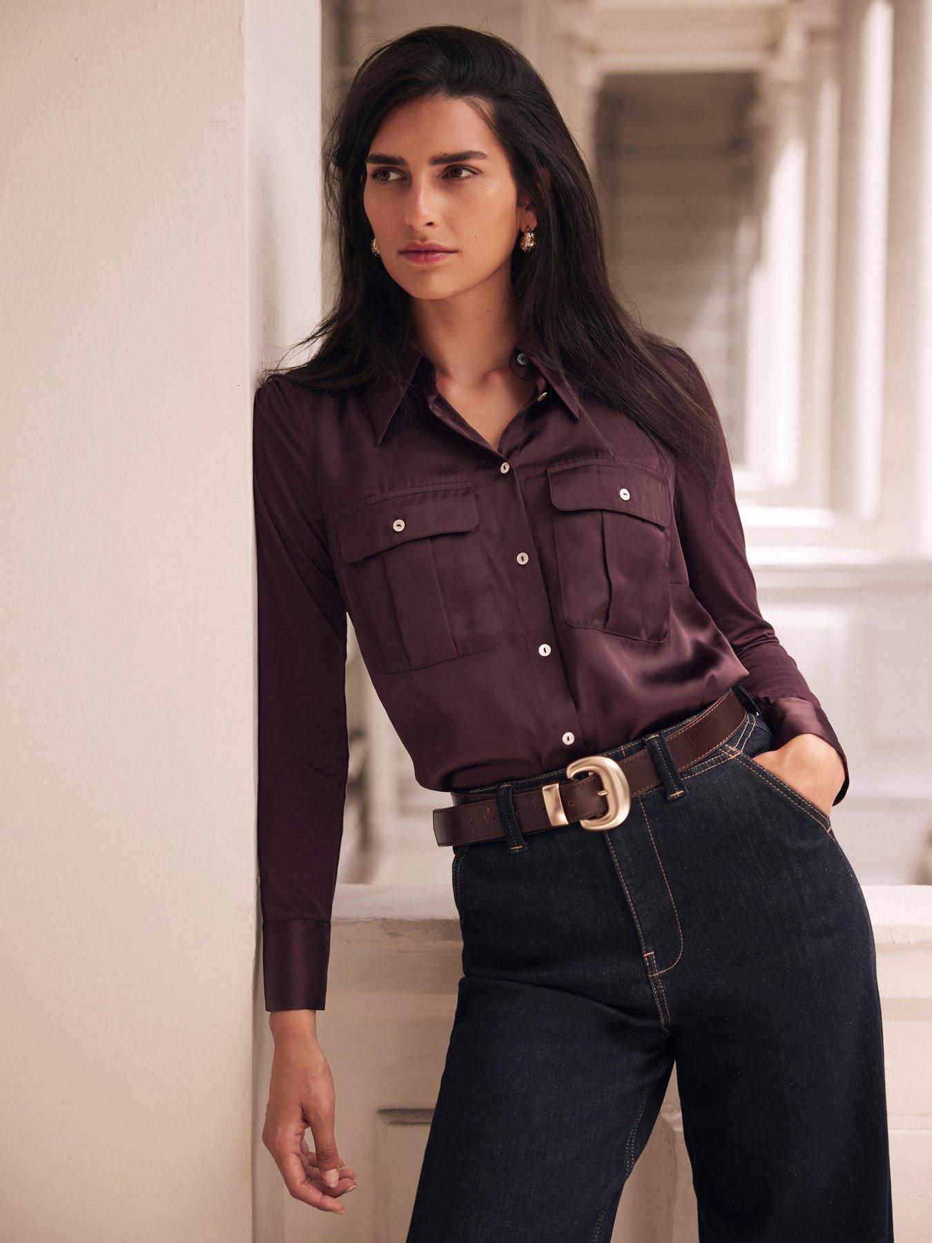 Mint Velvet Satin Utility Shirt - Burgundy