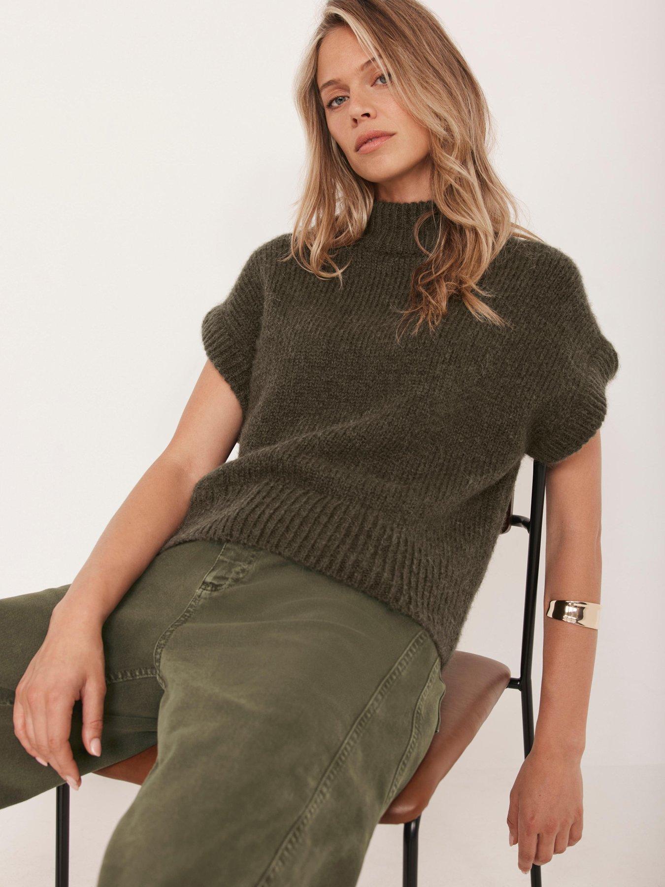 Mint Velvet Wool Blend Knit Top - Khaki Green