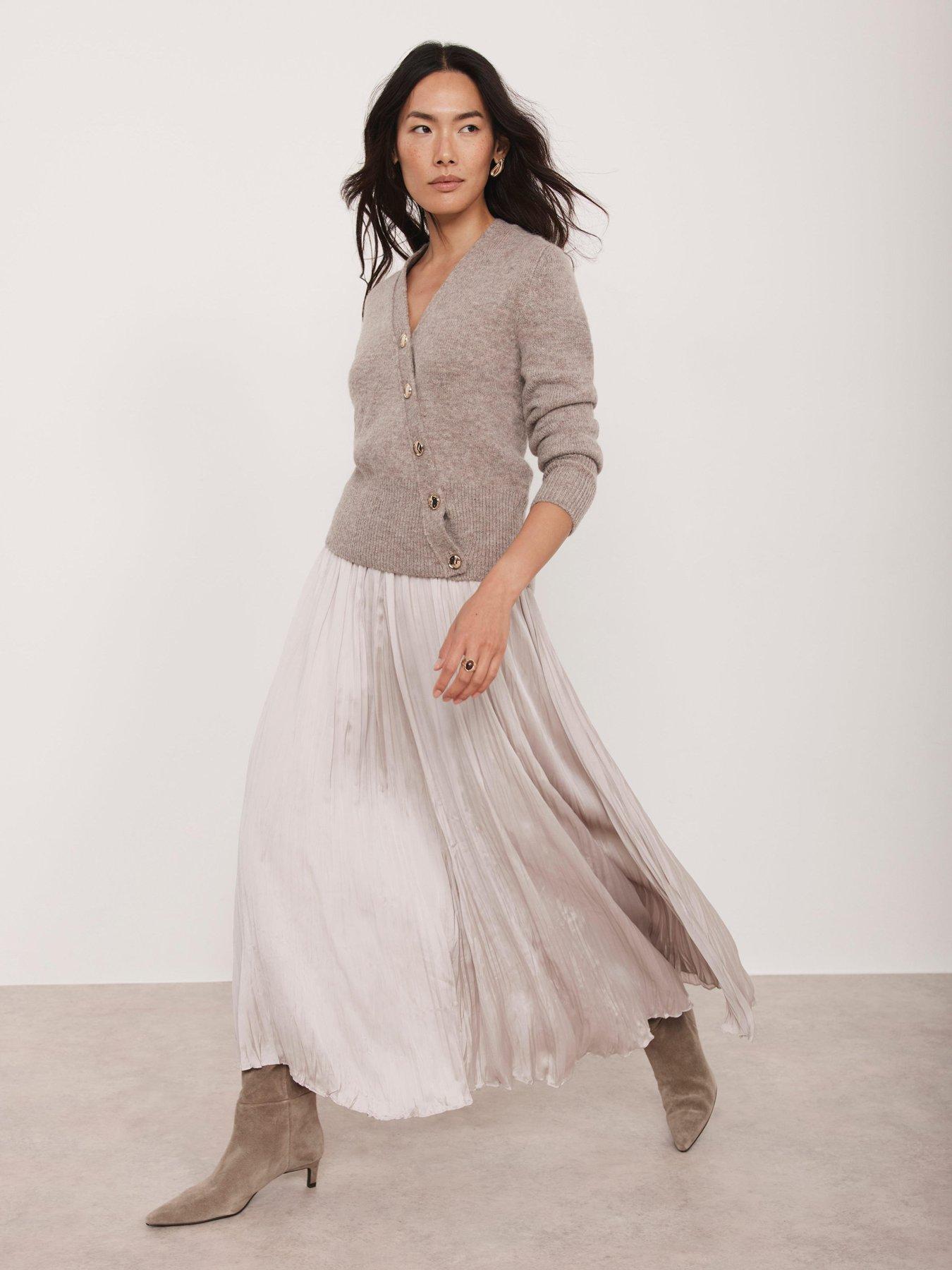 Mint Velvet Oyster Crinkle Maxi Skirt - Beige