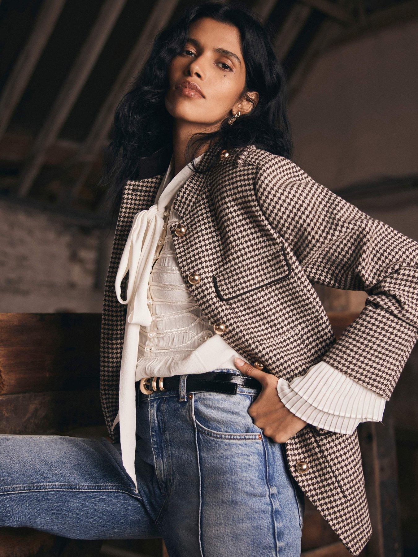 Mint Velvet Check Military Jacket - Brown