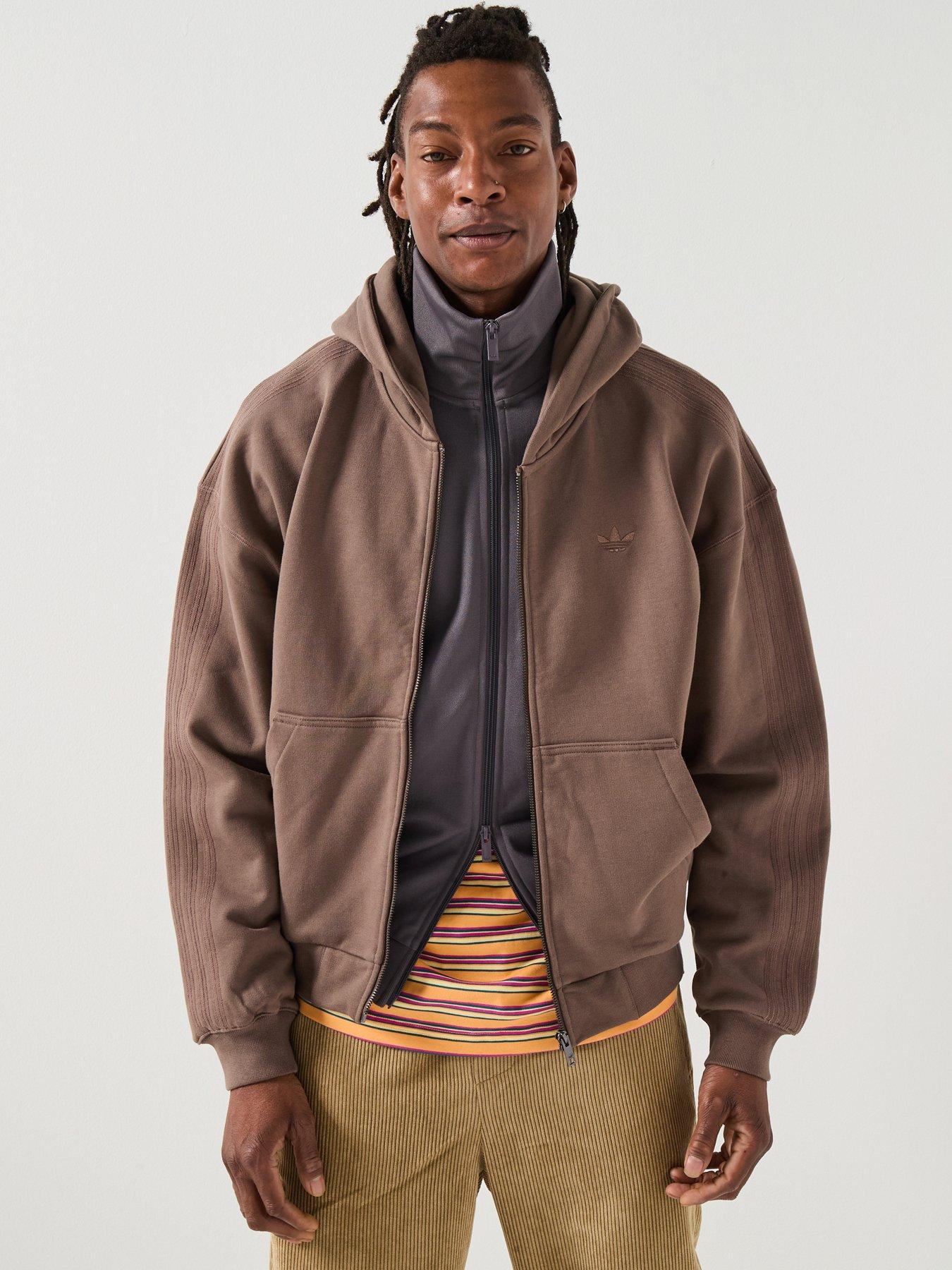 adidas Originals Mens Premium Essentials Full-Zip Hoodie Brown