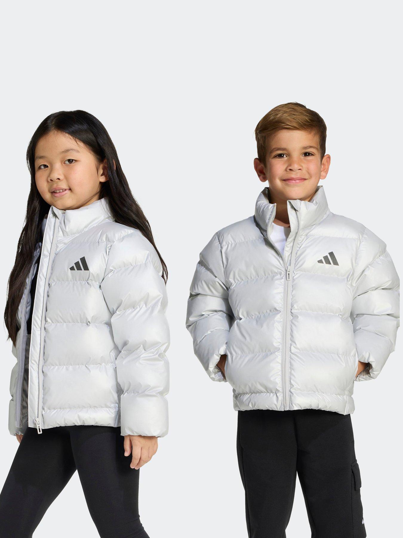 adidas Sportswear Kids Unisex Synthetic Down Glam Jacket, Silvmt/Blkref, Size 4-5 Years