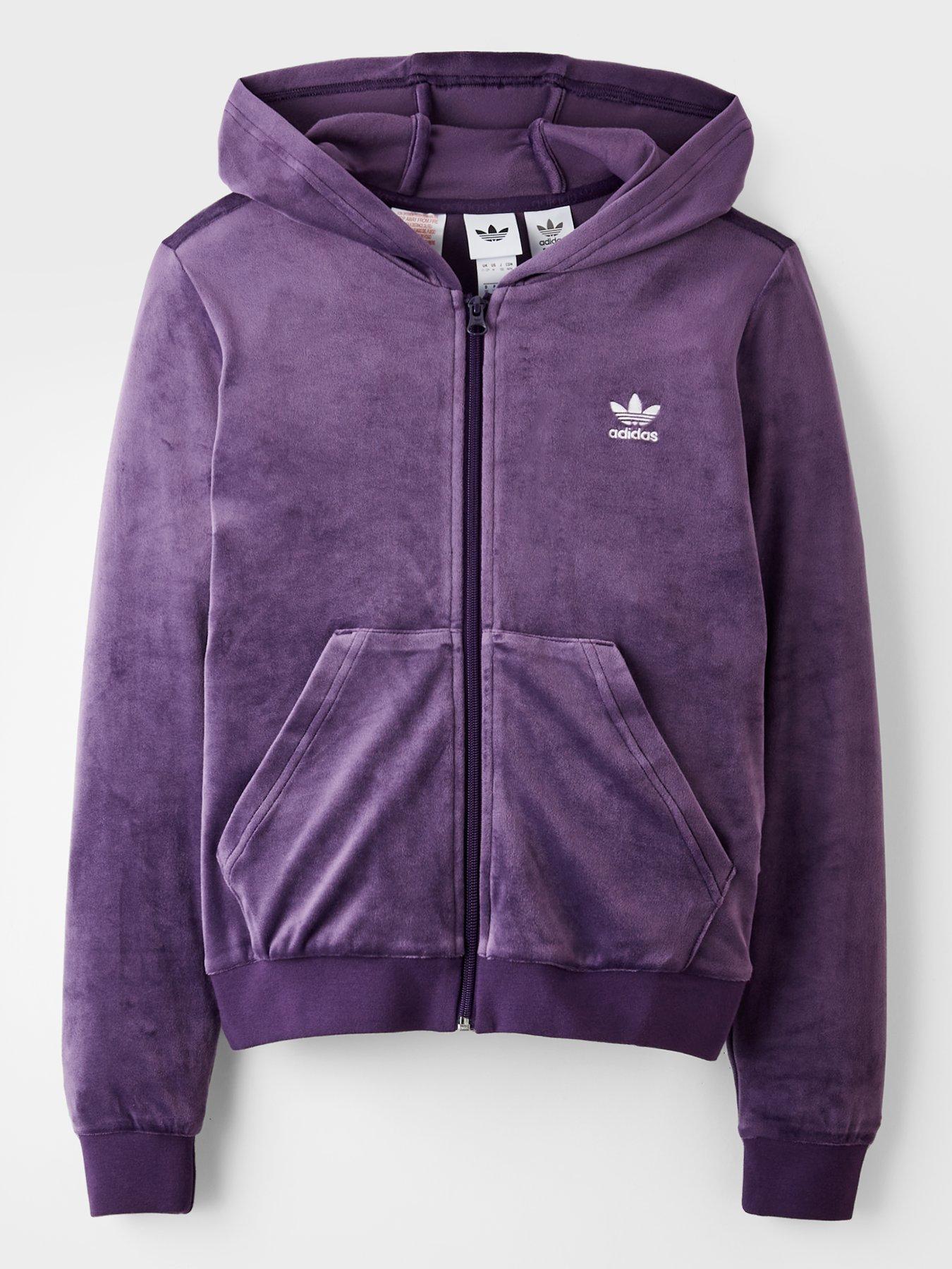 adidas Originals Junior Girls Velour Zip Hoodie Kids - Purple