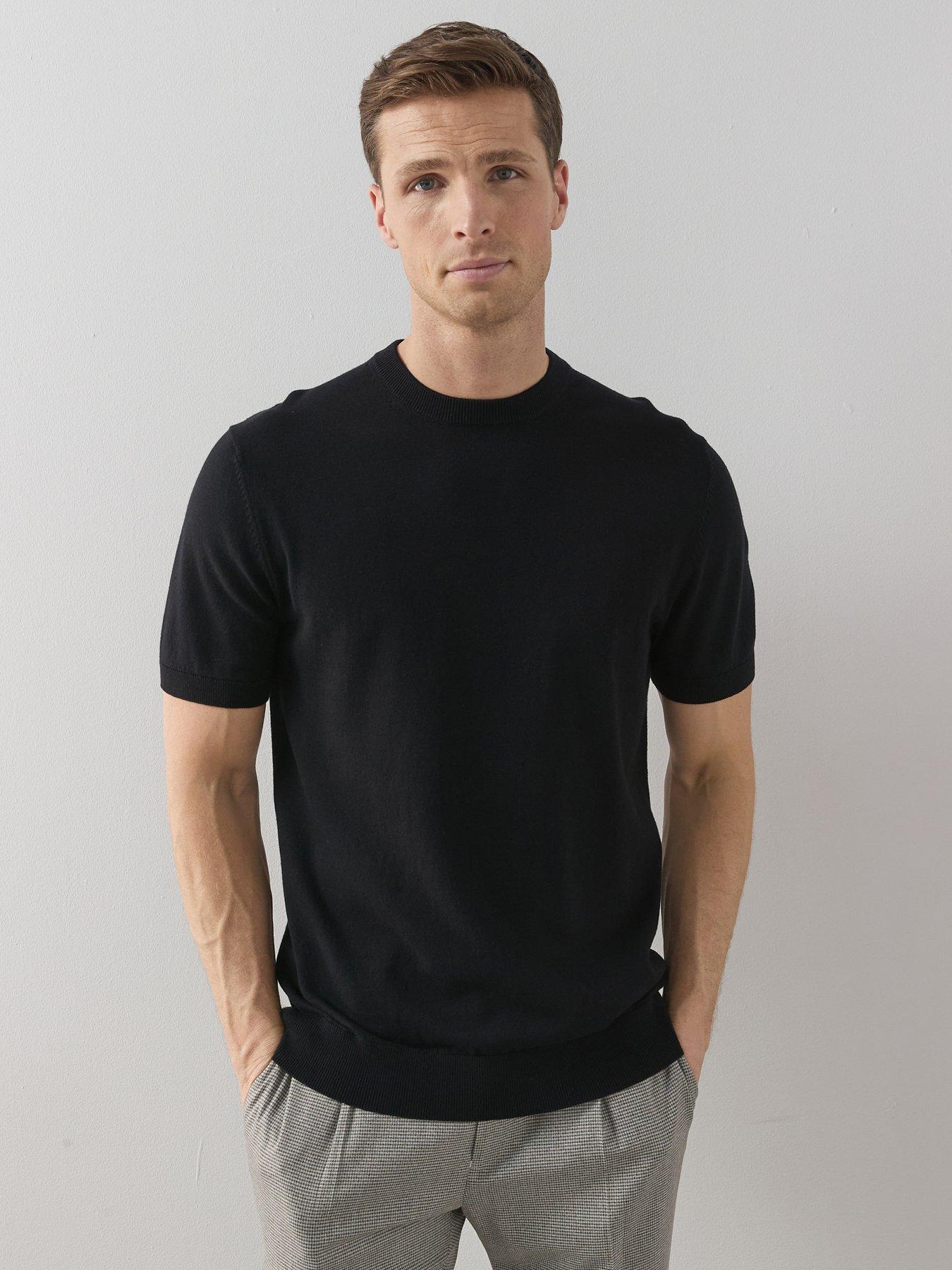 The Very Collection Cotton Rich Short Sleeve Knitted T-Shirt - Black