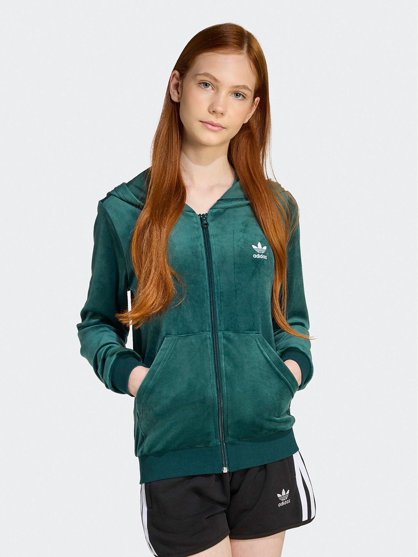 adidas Originals Junior Girls Velour Zip Hoodie Kids - Green