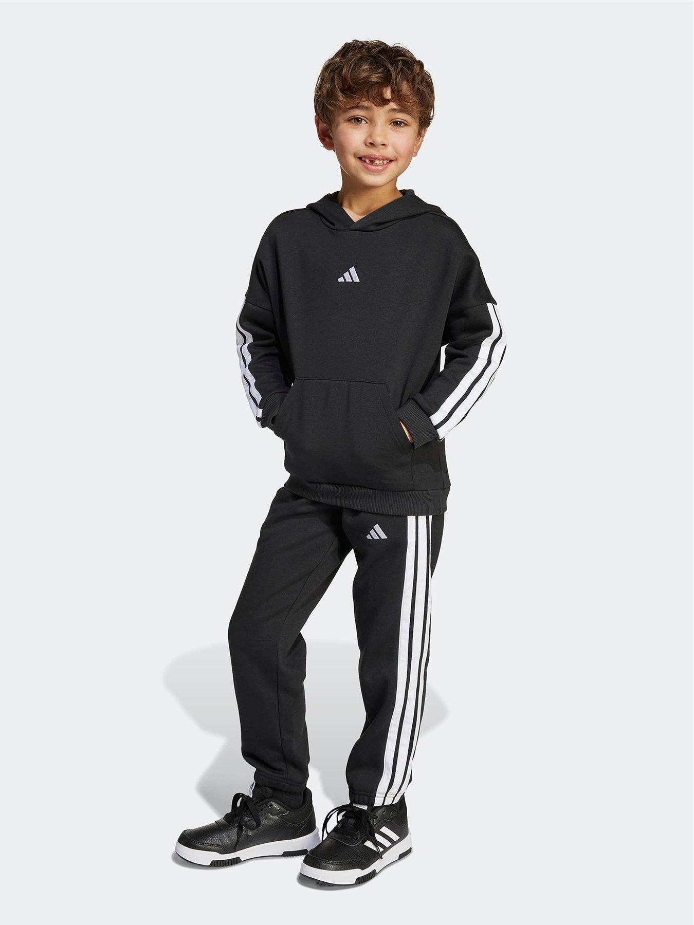 adidas Sportswear Junior Boys Fleece Hoodie And Pant Tracksuit- Black