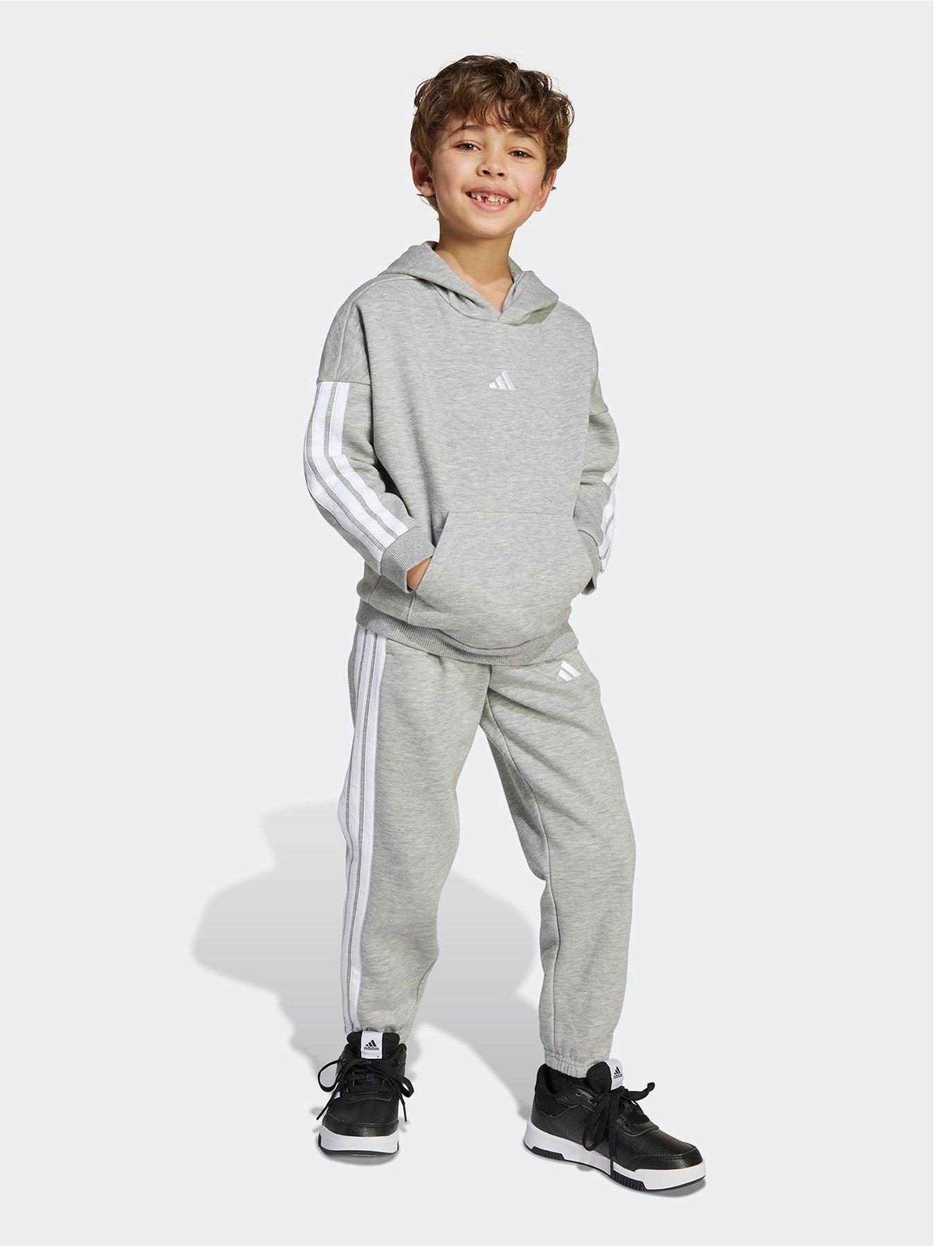 adidas Sportswear Junior Boys Fleece Hoodie And Pant Tracksuit- Grey