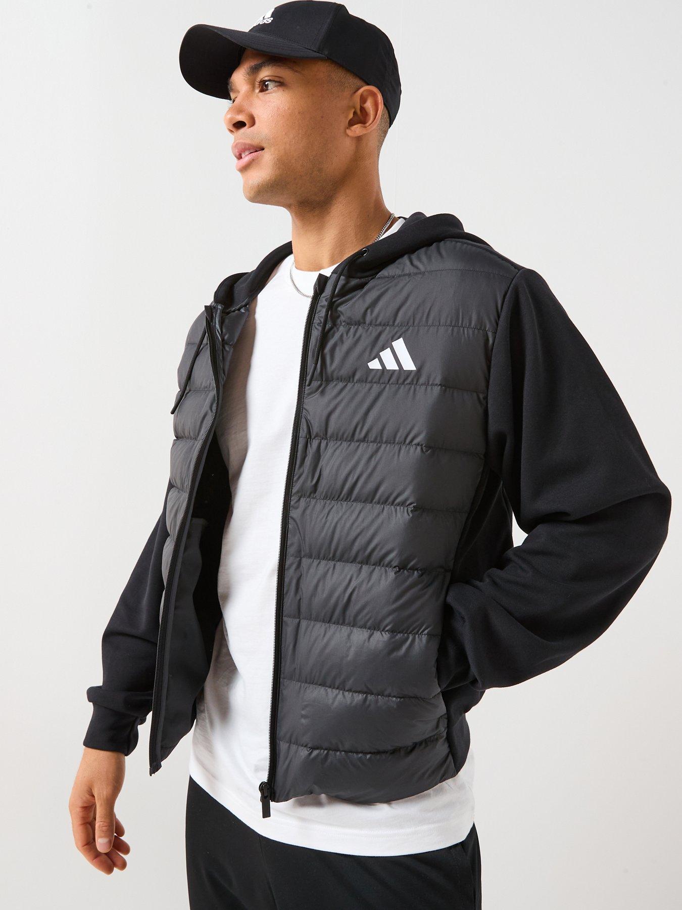adidas Sportswear Mens Essentials Hybrid Down Hooded Jacket - Black