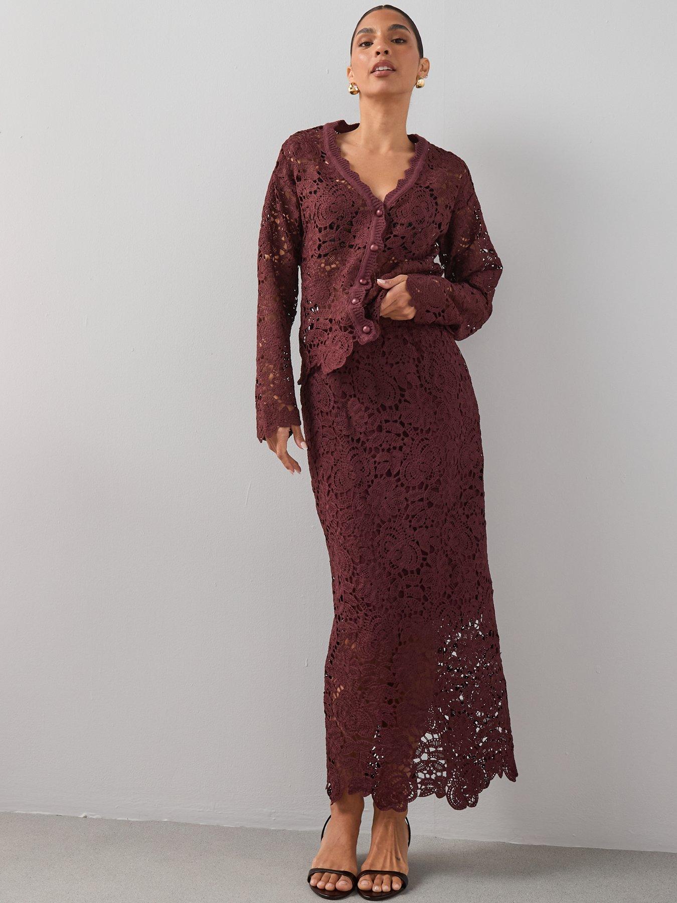 The Very Collection Crochet Maxi Skirt Coord - Chocolate