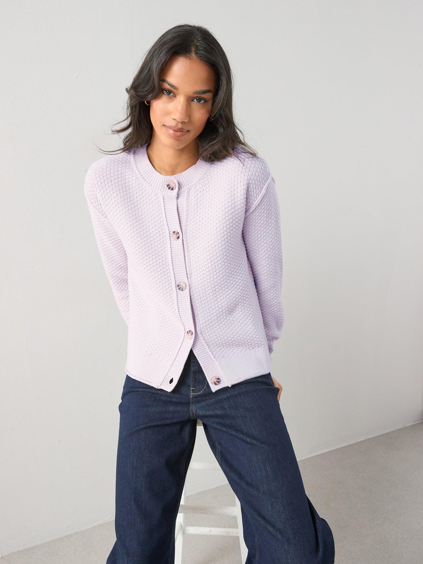 The Very Collection: Cotton Rich Exposed Seam Stitch Interest Cardigan - Lilac