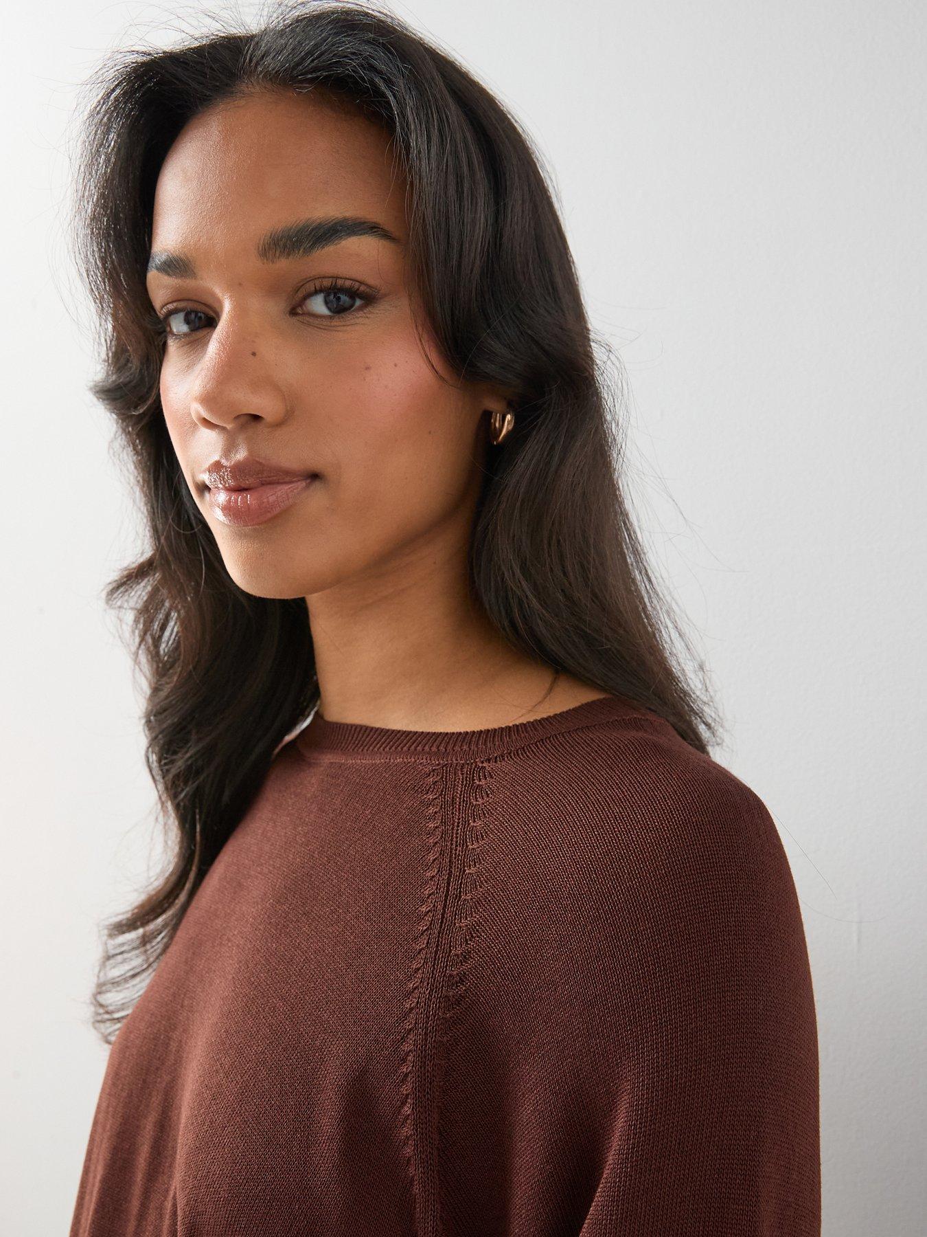 Image 4 of 7 of The Very Collection Batwing Sinced Waist Knitted Top - Brown