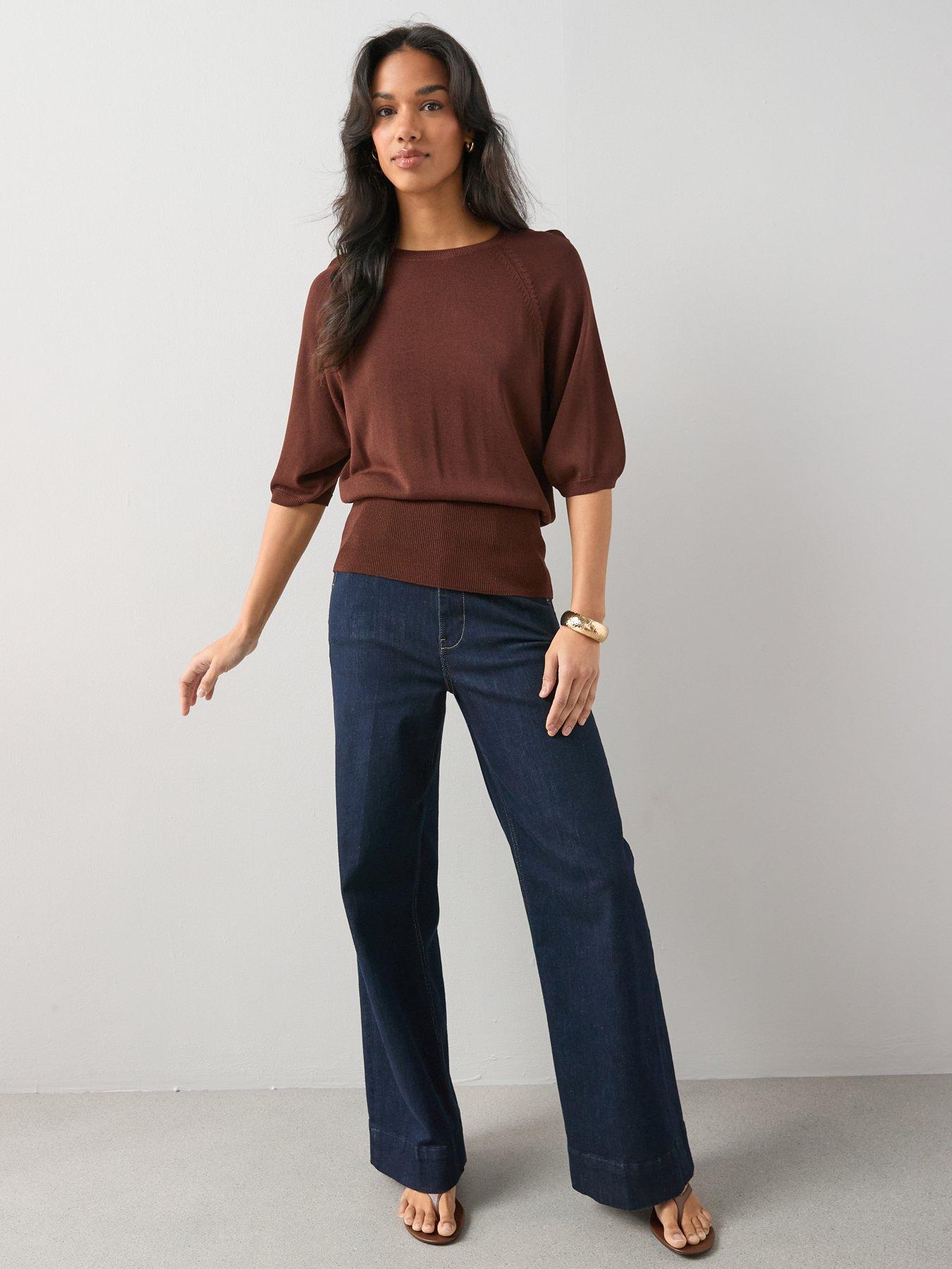 Image 5 of 7 of The Very Collection Batwing Sinced Waist Knitted Top - Brown