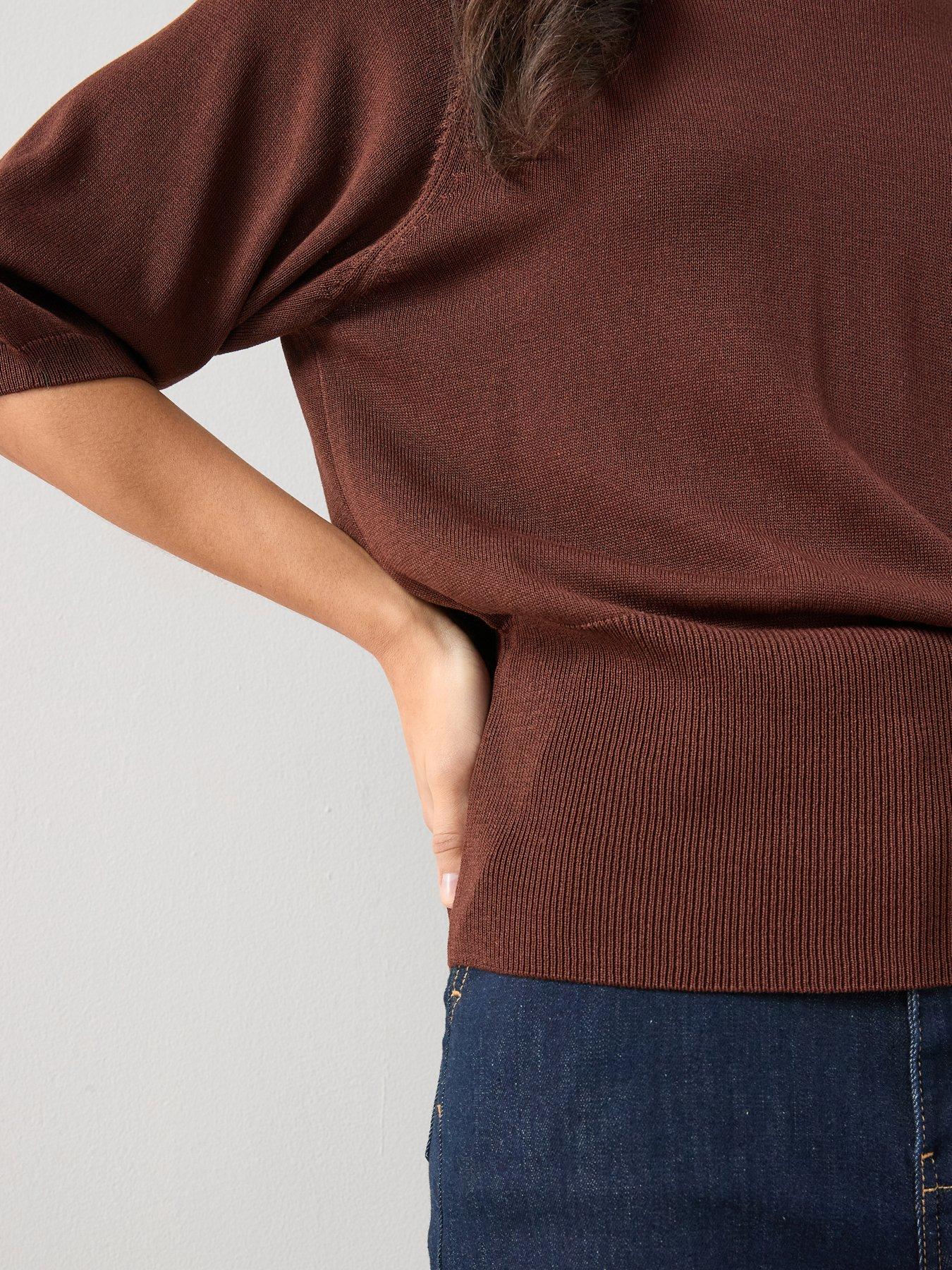 Image 6 of 7 of The Very Collection Batwing Sinced Waist Knitted Top - Brown