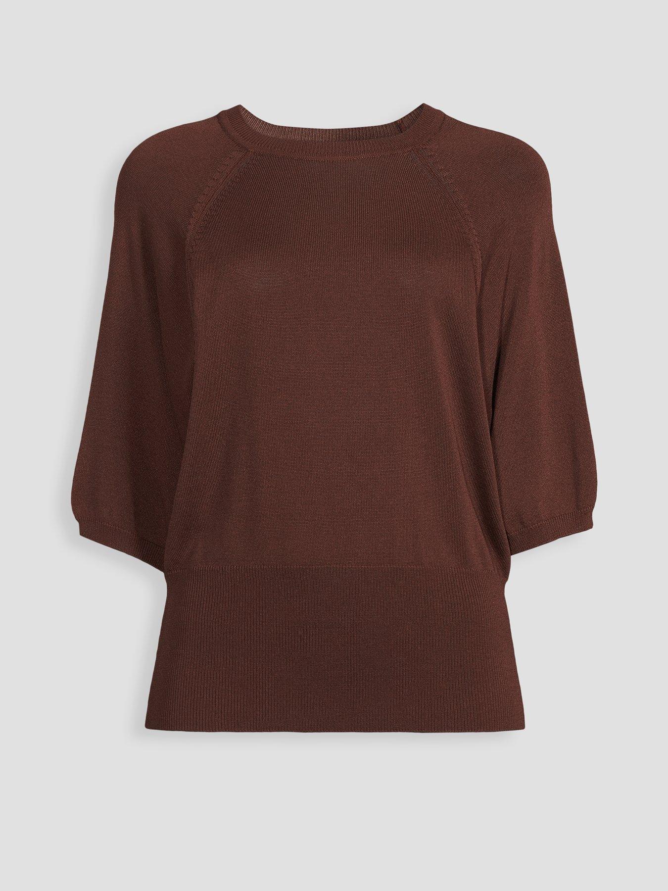 Image 7 of 7 of The Very Collection Batwing Sinced Waist Knitted Top - Brown