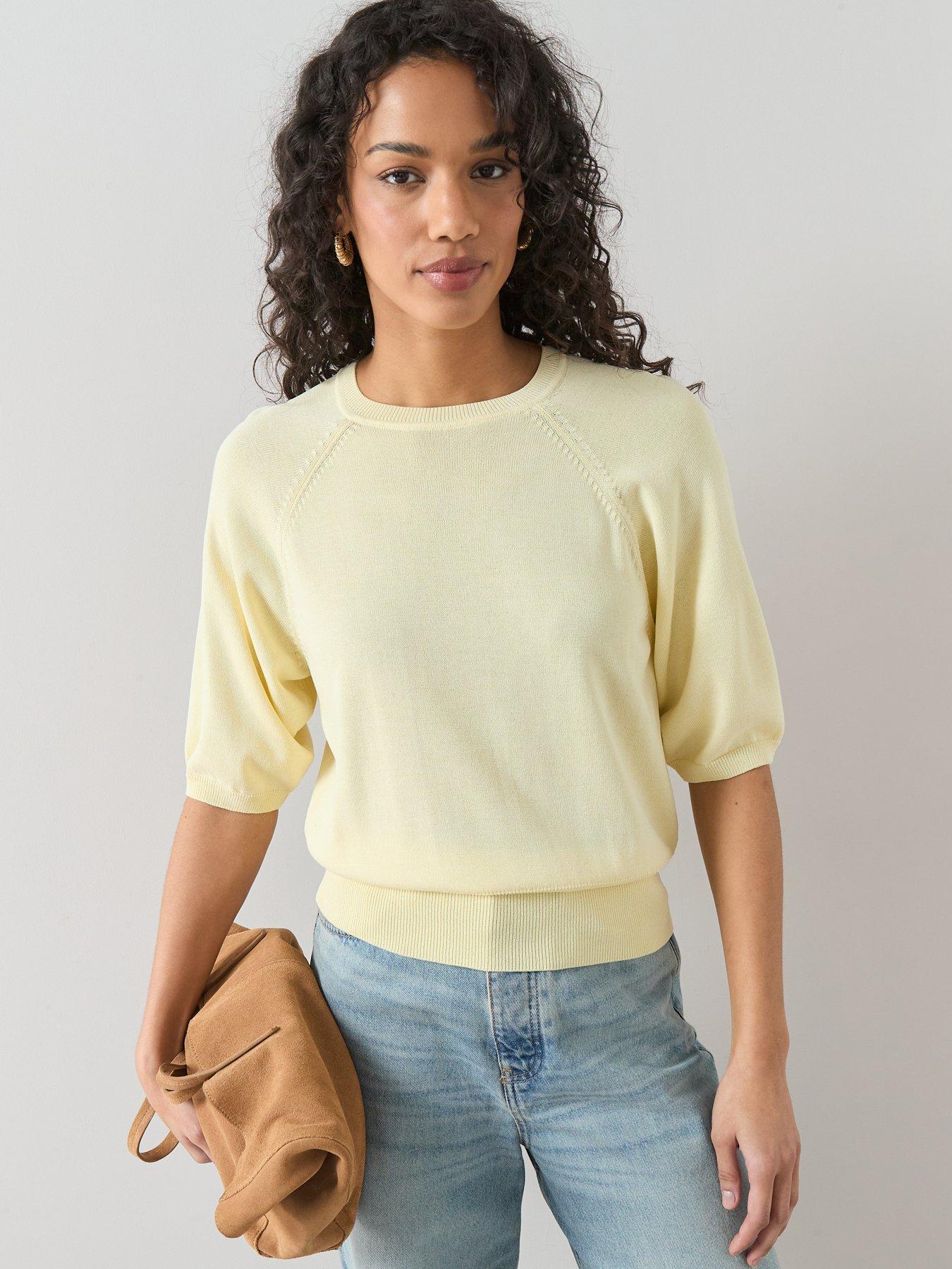 Image 1 of 7 of The Very Collection Batwing Cinched Waist Knitted Top - Yellow