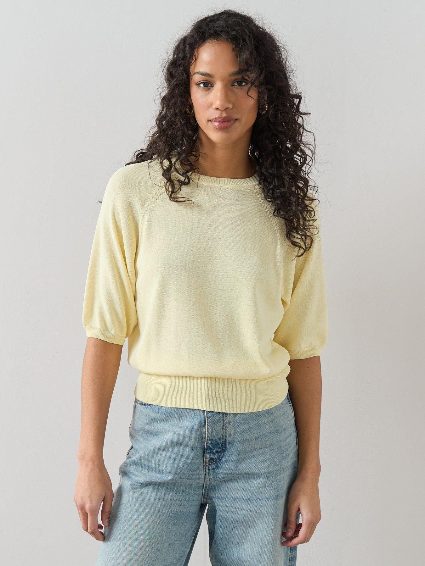Image 4 of 7 of The Very Collection Batwing Cinched Waist Knitted Top - Yellow