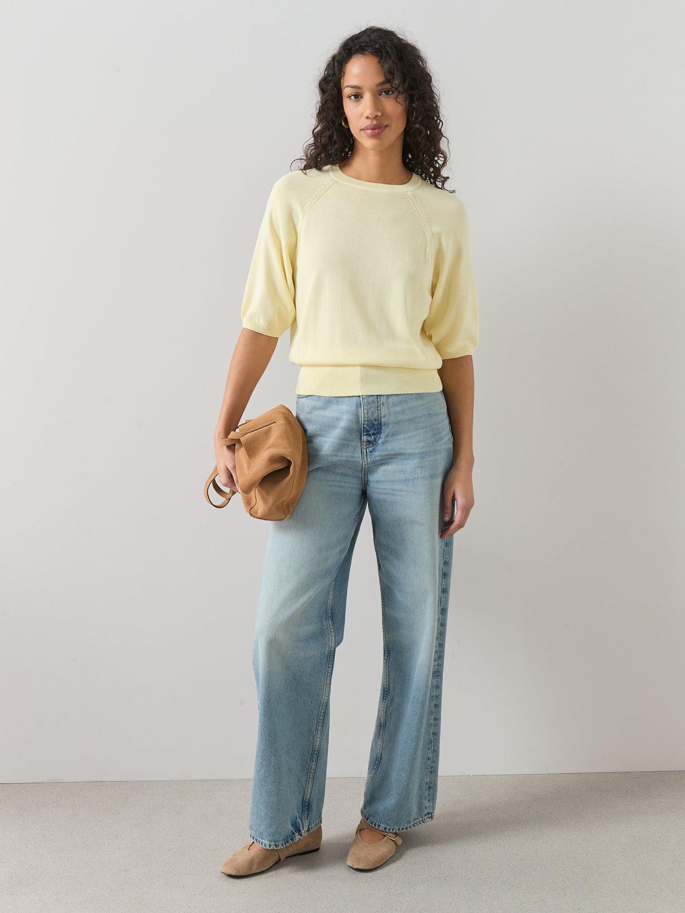 Image 6 of 7 of The Very Collection Batwing Cinched Waist Knitted Top - Yellow