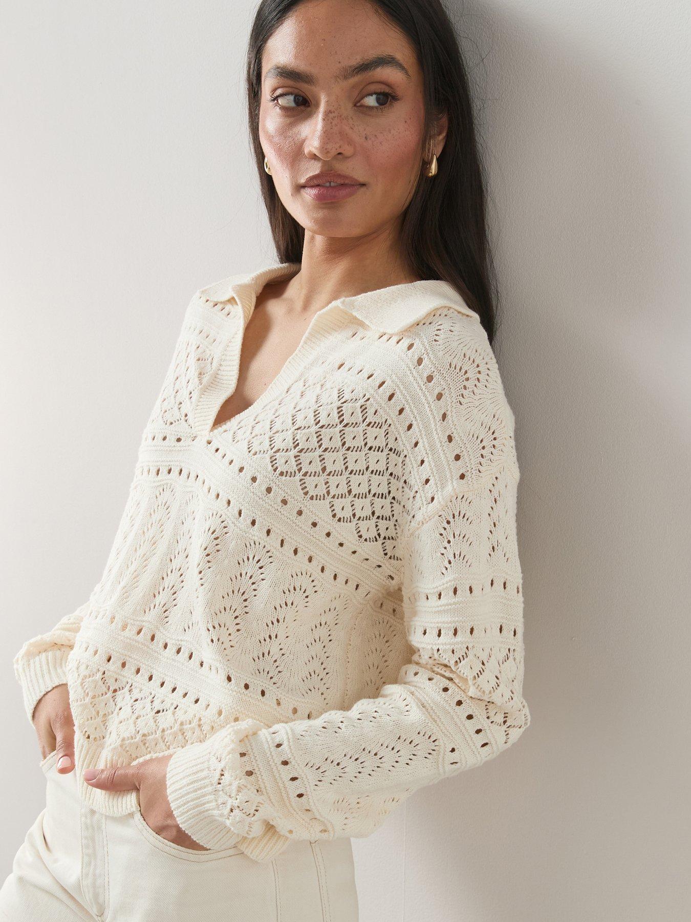The Very Collection Cotton Rich Collared Neck Pointelle Jumper - Cream