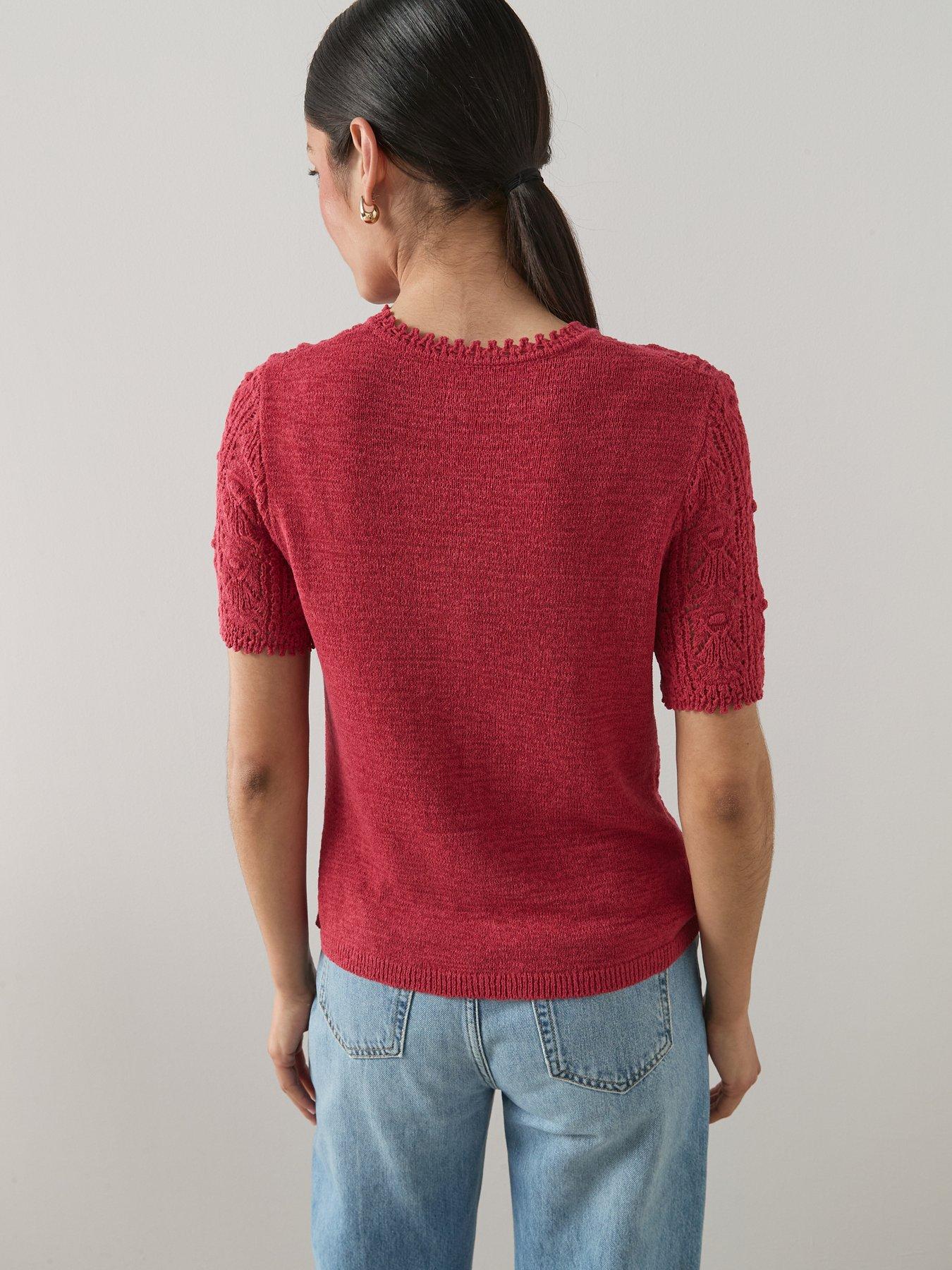 Image 2 of 7 of The Very Collection Cotton Rich Stitch Detail Button Down Jumper - Red