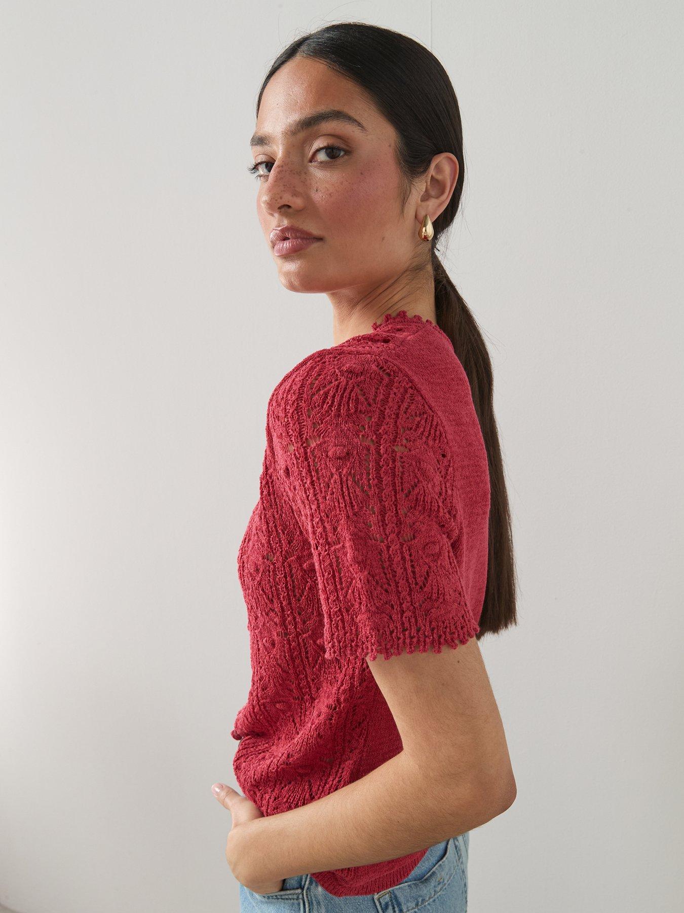 Image 5 of 7 of The Very Collection Cotton Rich Stitch Detail Button Down Jumper - Red