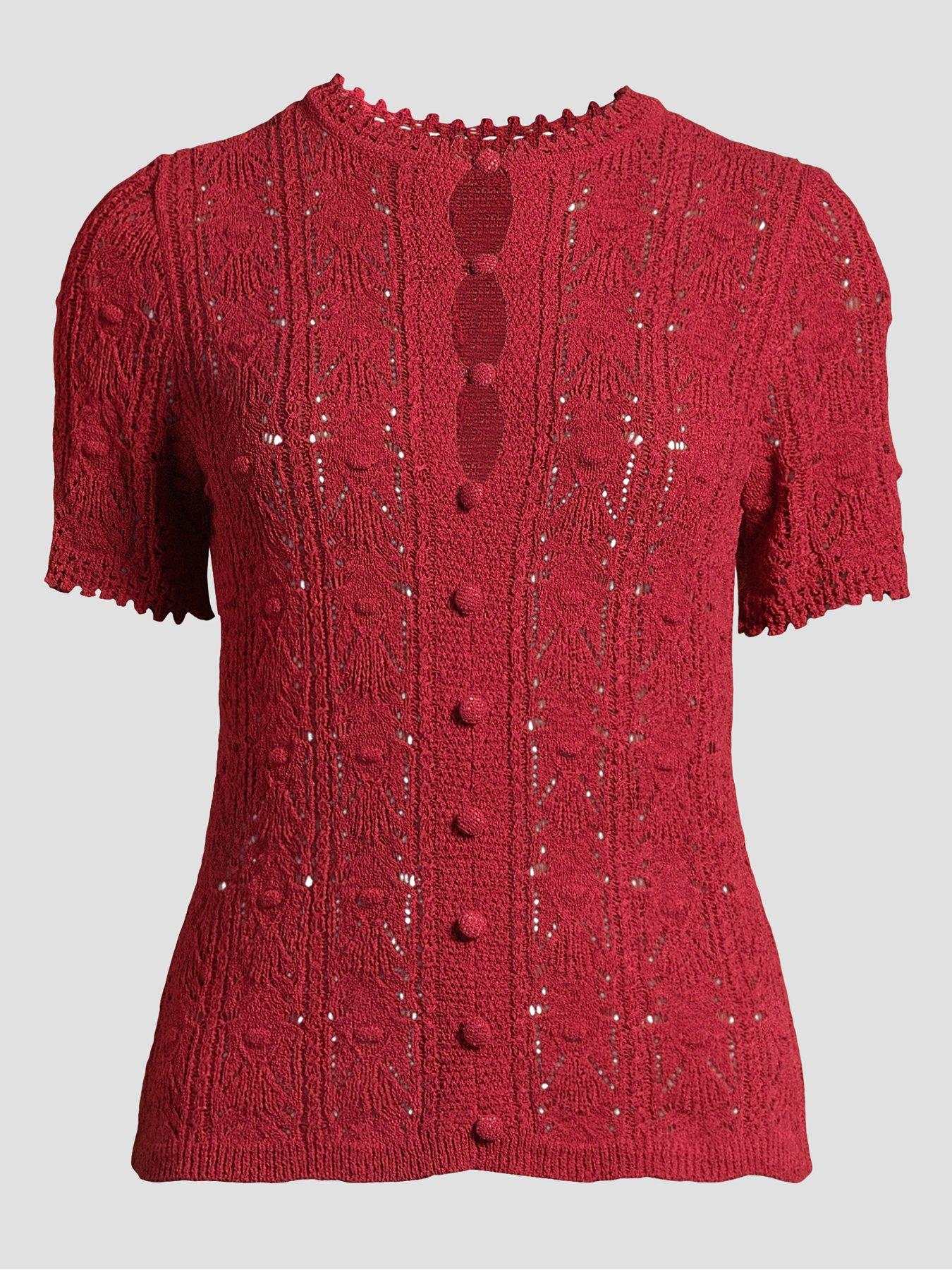 Image 7 of 7 of The Very Collection Cotton Rich Stitch Detail Button Down Jumper - Red