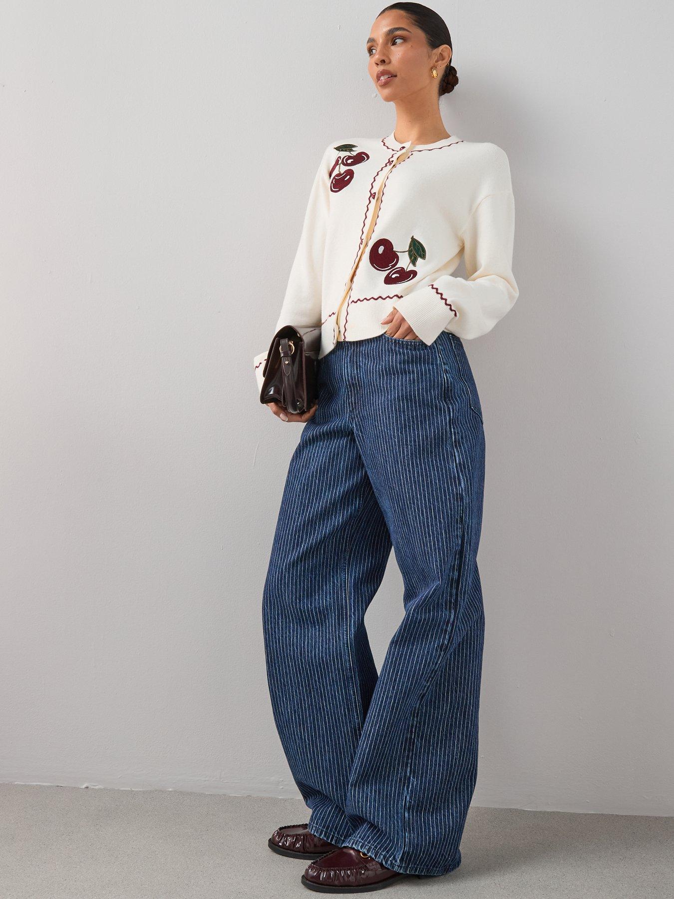 Image 5 of 7 of The Very Collection Cotton Rich Cherry Embroidered Long Sleeve Cardigan - Cream