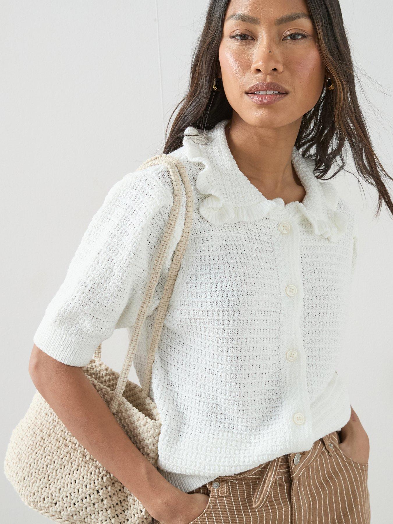 The Very Collection Frill Collar Short Sleeve Knitted Cardigan