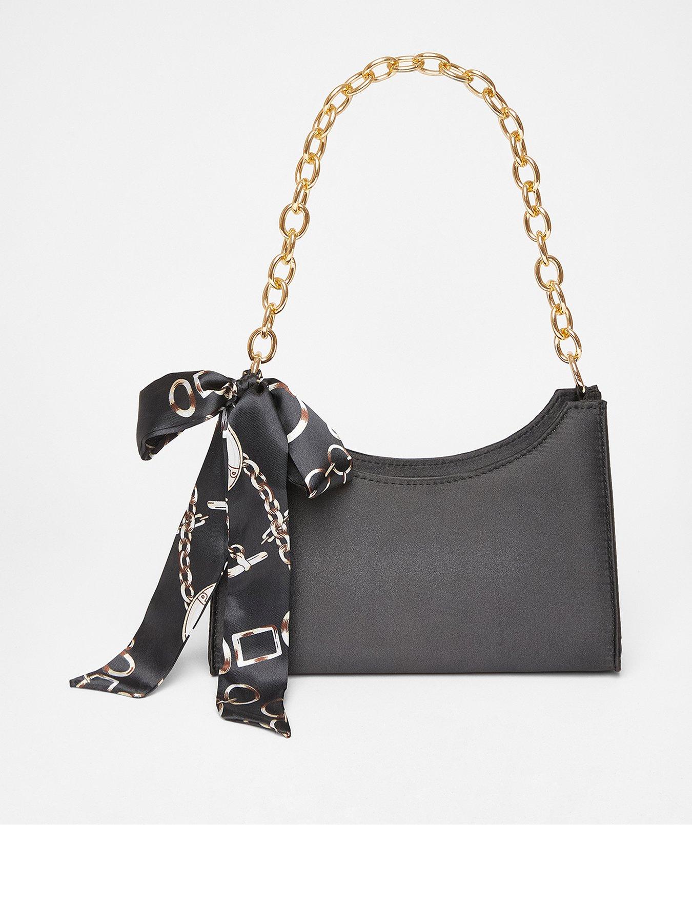 Quiz Black Satin Chain Shoulder Bag