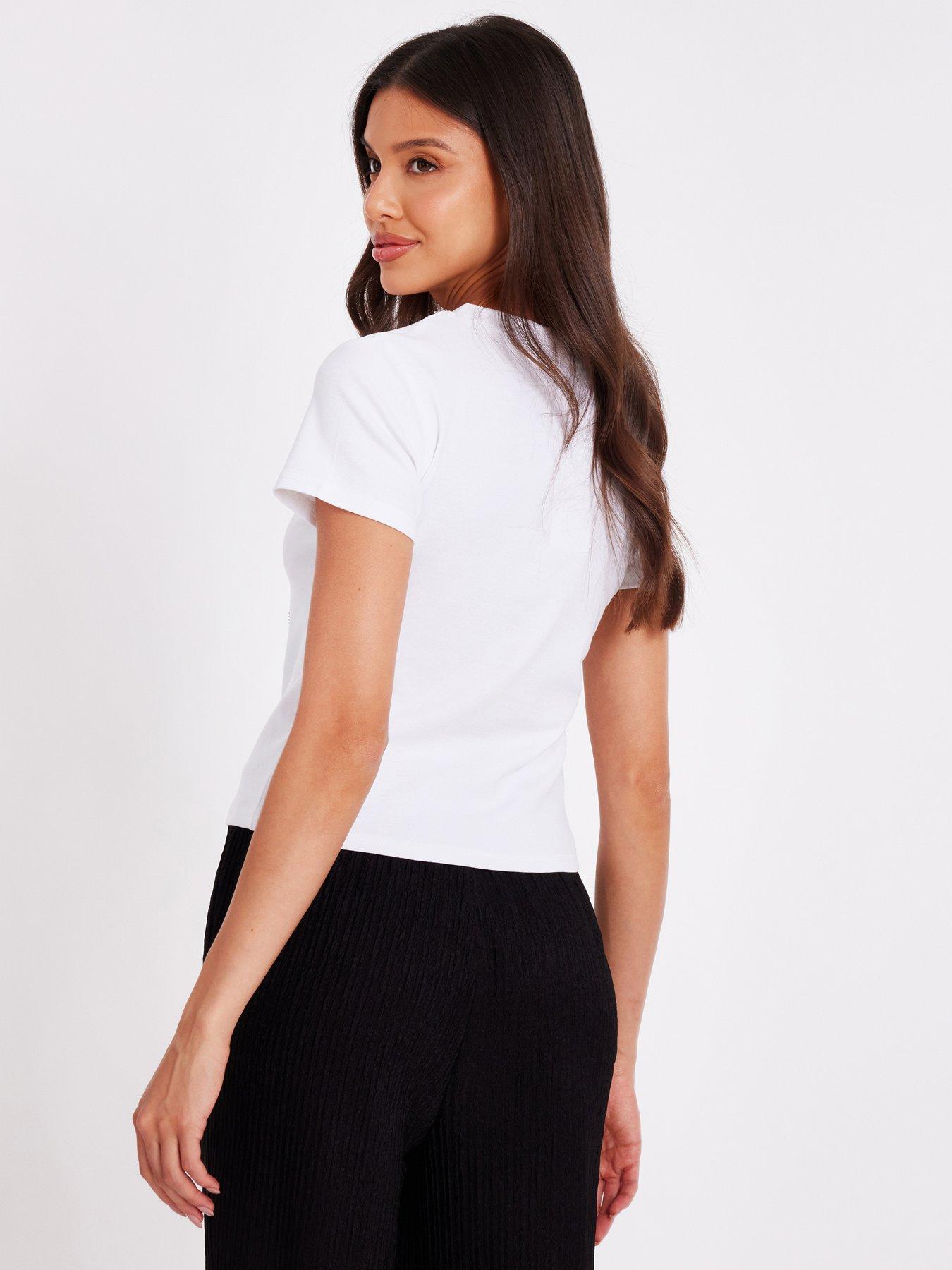 Image 2 of 6 of Quiz White Cherry Print Crop Top