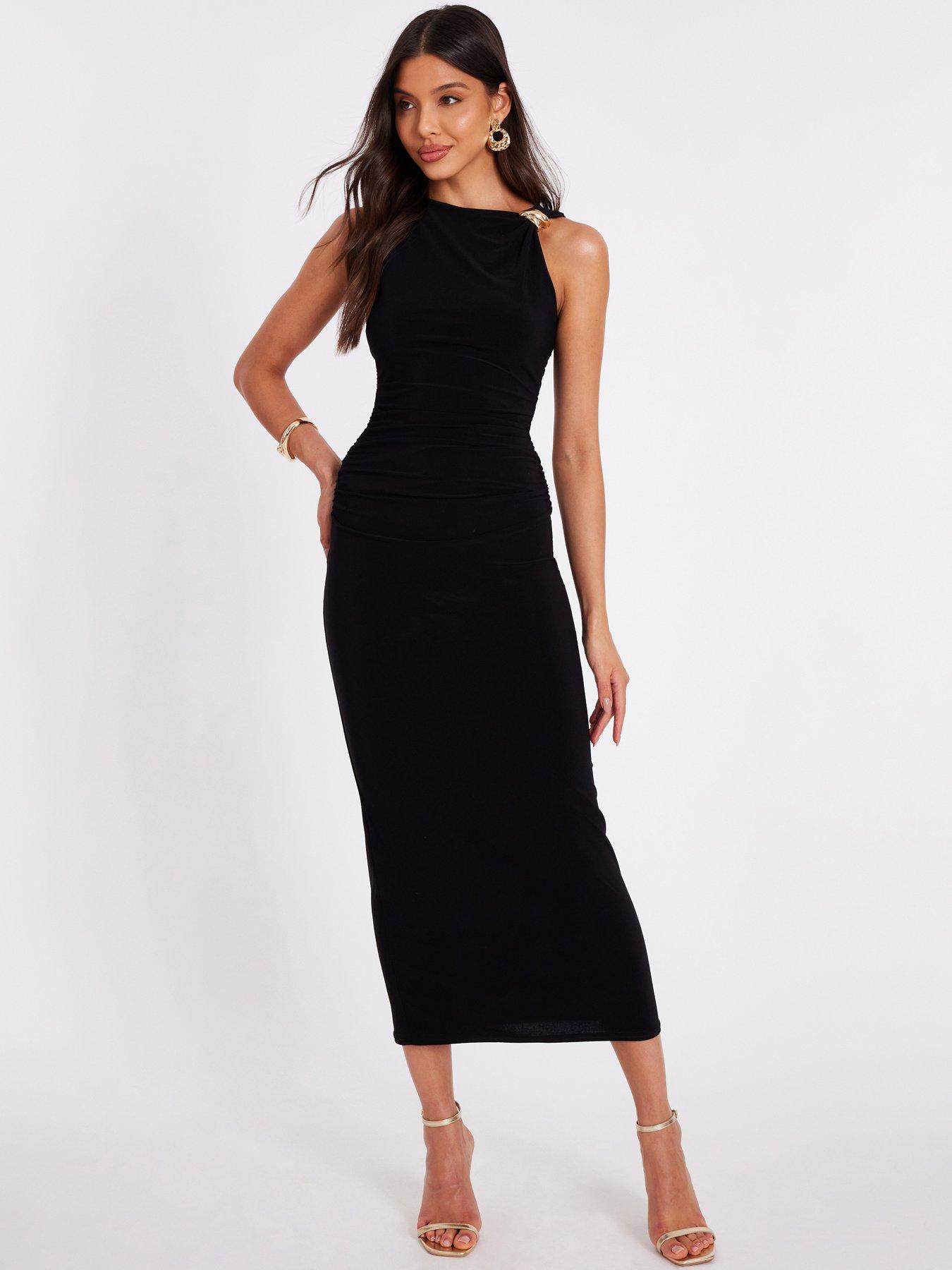 Quiz Black Gold Buckle Midaxi Dress