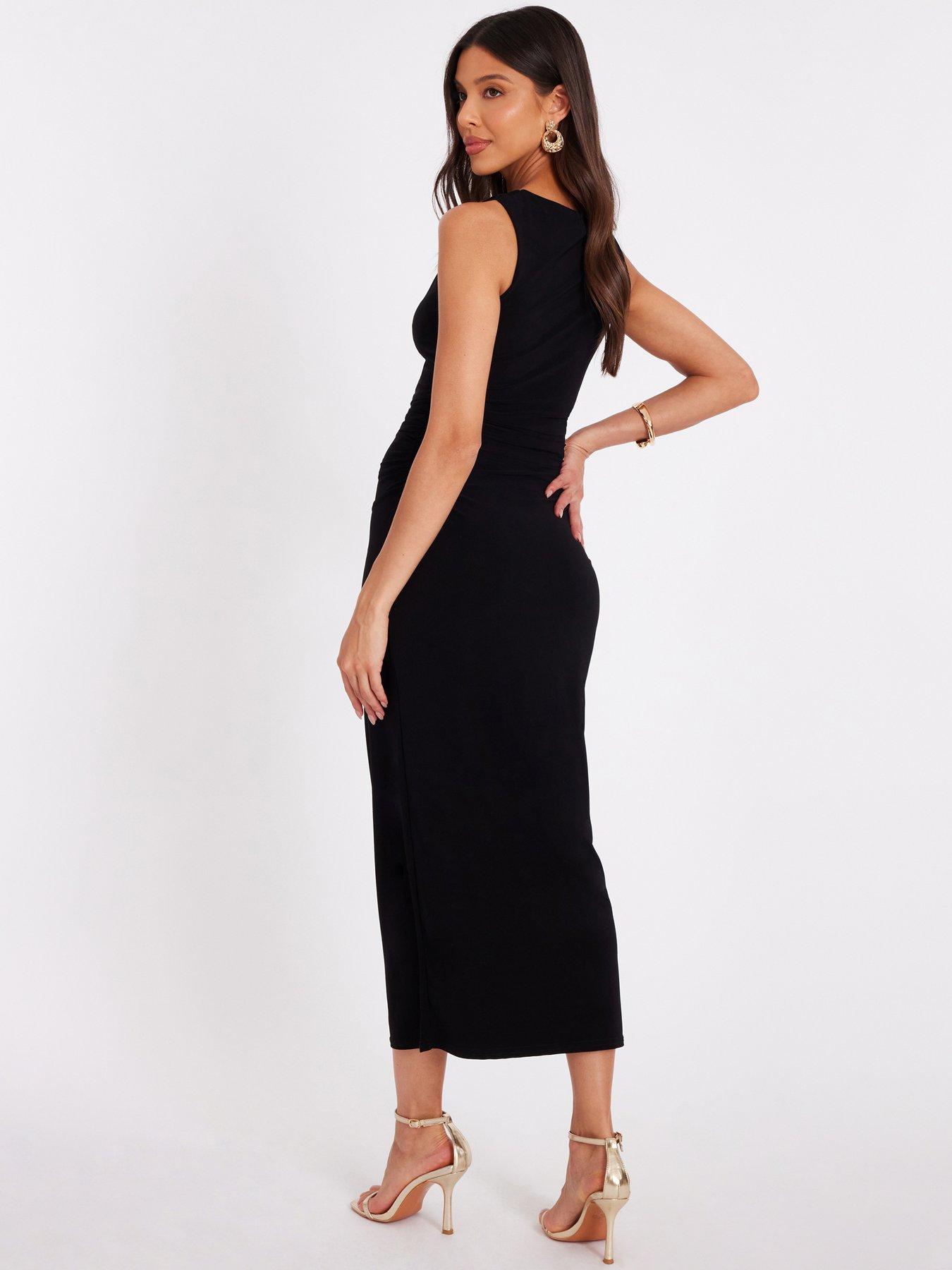 Quiz Black Gold Buckle Midaxi Dress | Very
