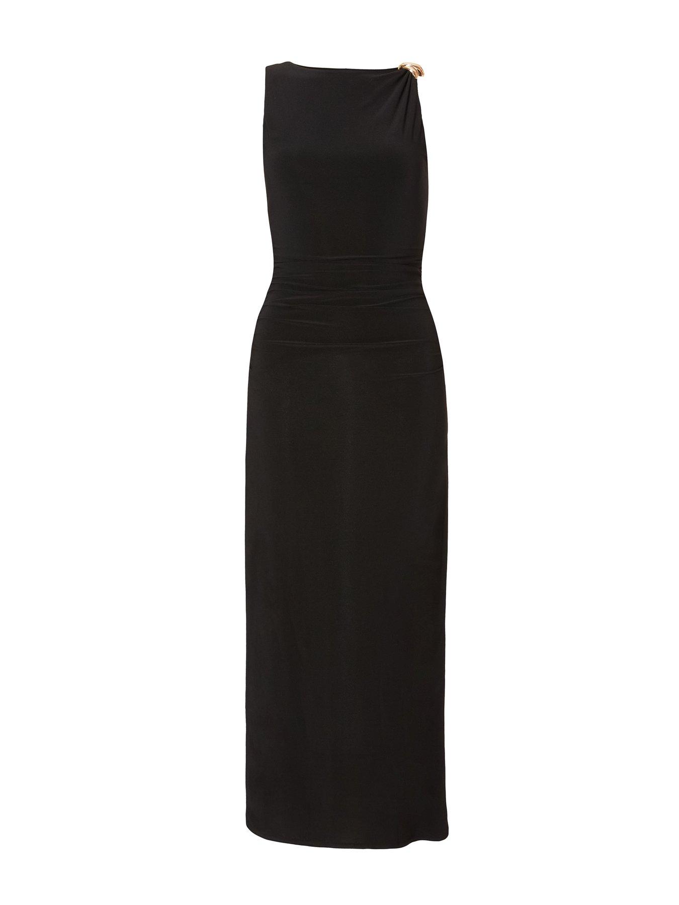 Quiz Black Gold Buckle Midaxi Dress | Very