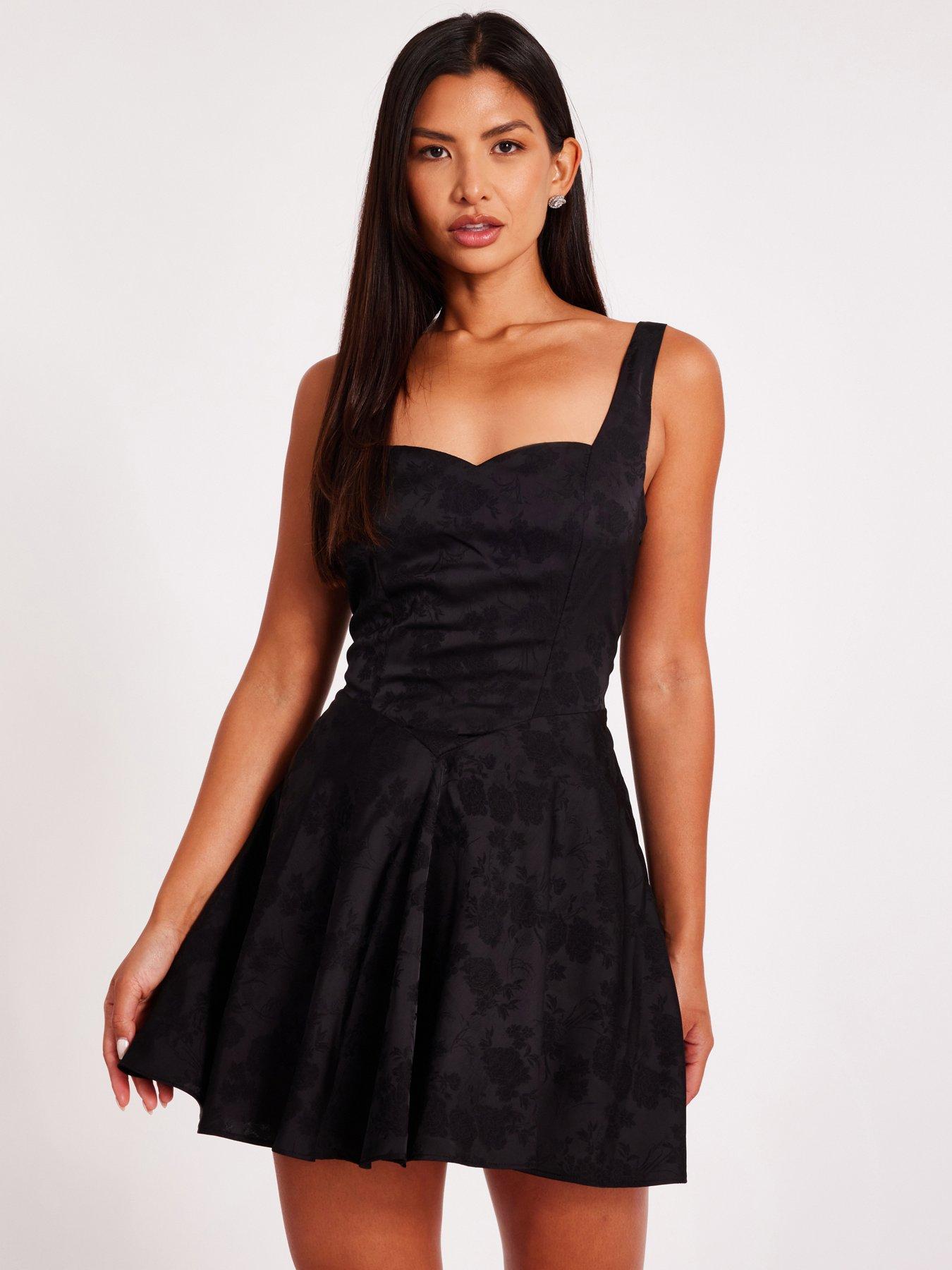 Quiz Black Satin Jacquard Mini Dress