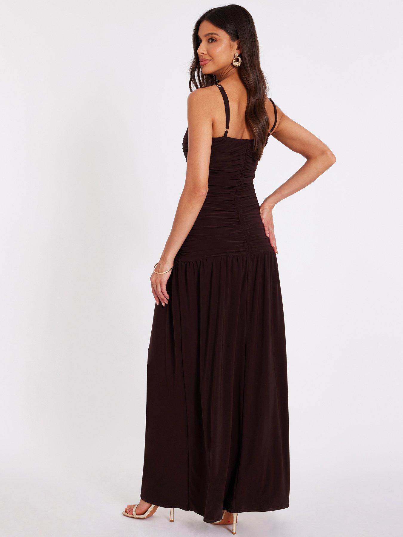 sachin and babi light blue dress Reiss Atelier Chiffon Draped Halterneck Maxi Dress in Chocolate