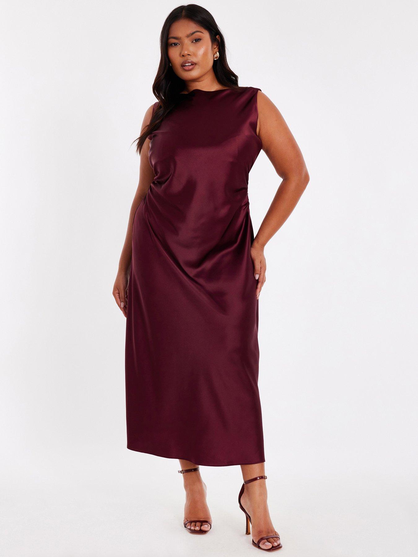 undefined Curve Dark Red Satin Midaxi Dress