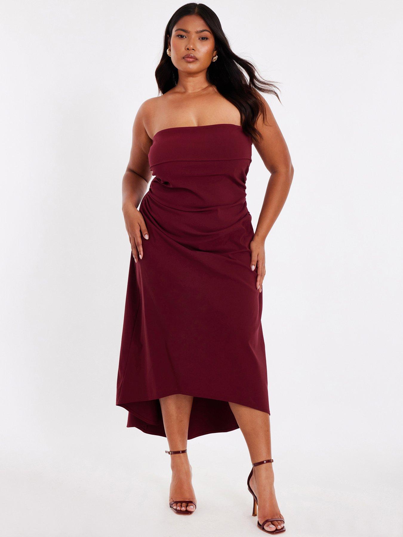 undefined Curve Dark Red Bandeau Midi Dress