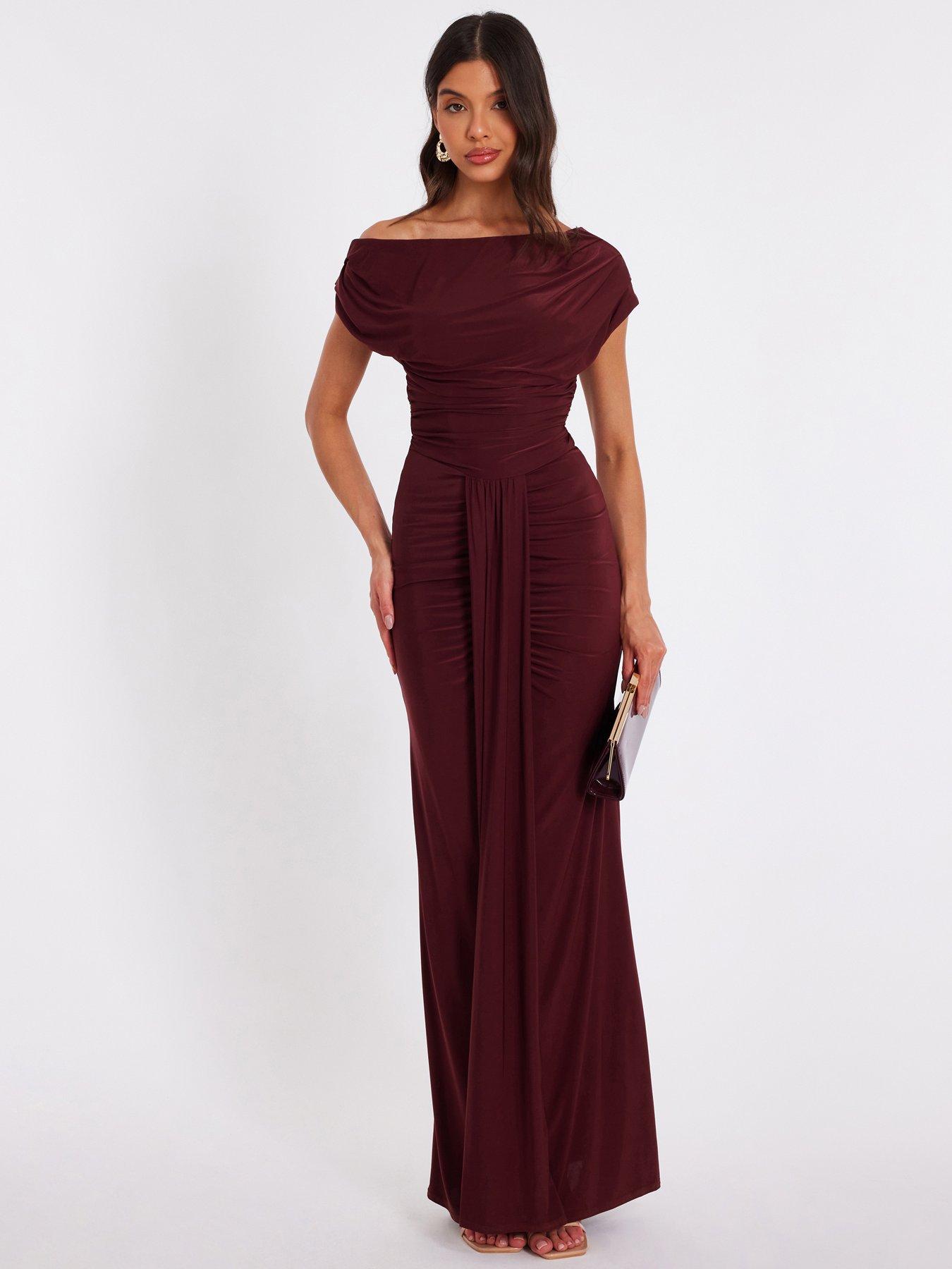 Quiz Dark Red Off Shoulder Ruched Maxi Dress | Very