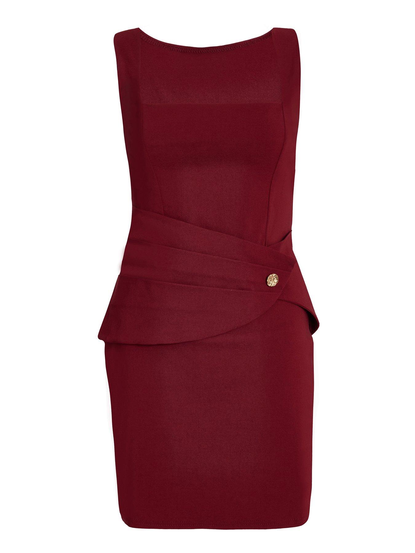 Image 4 of 6 of Quiz Dark Red Square Neck Mini Dress