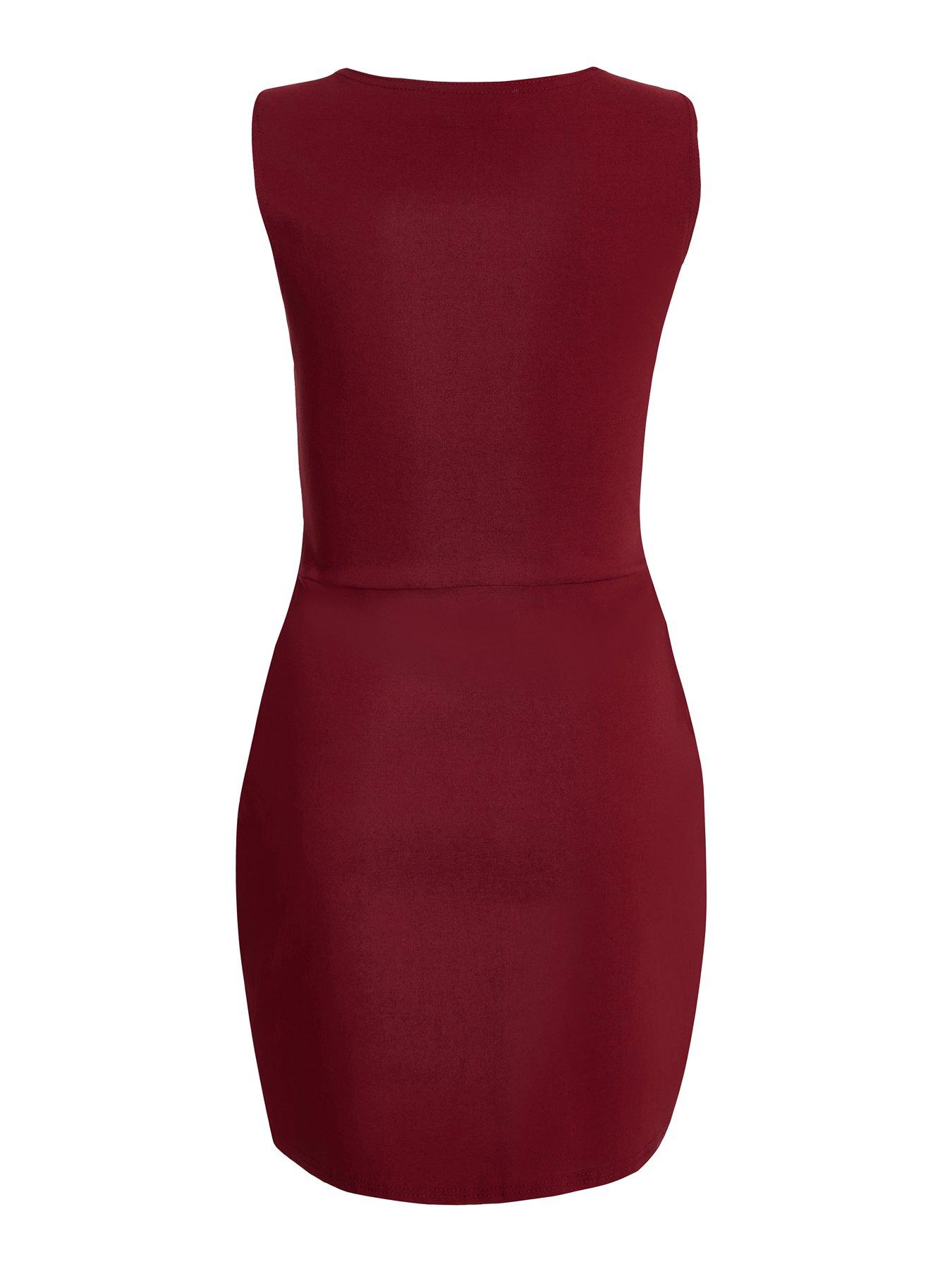 Image 5 of 6 of Quiz Dark Red Square Neck Mini Dress