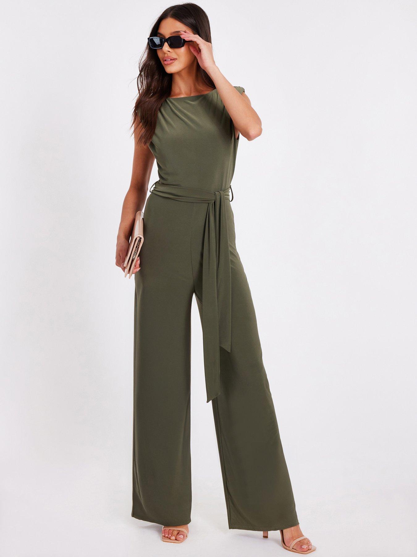 Quiz Khaki Tie Waist Jumpsuit