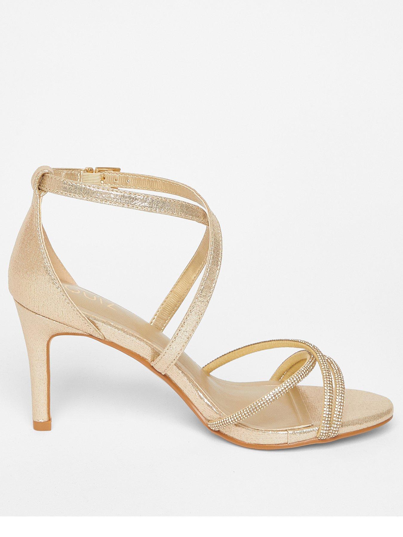 undefined Gold Shimmer Diamante Strap Heels